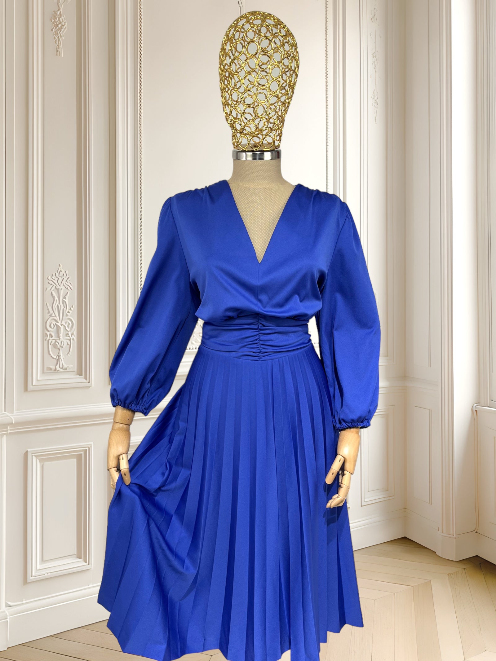 Rochie vintage albastră cu pliuri mărimea L