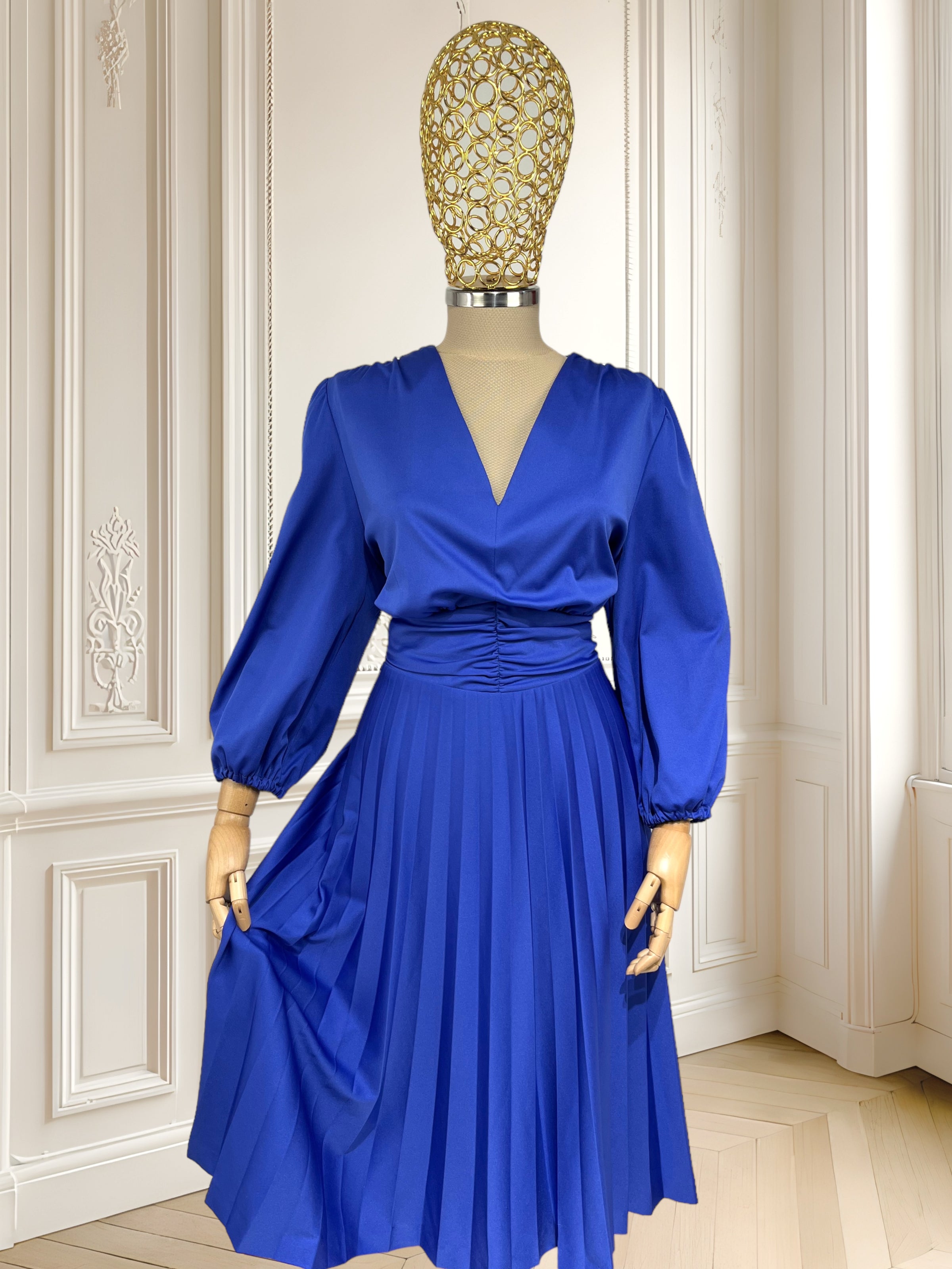 Rochie vintage albastră cu pliuri mărimea L