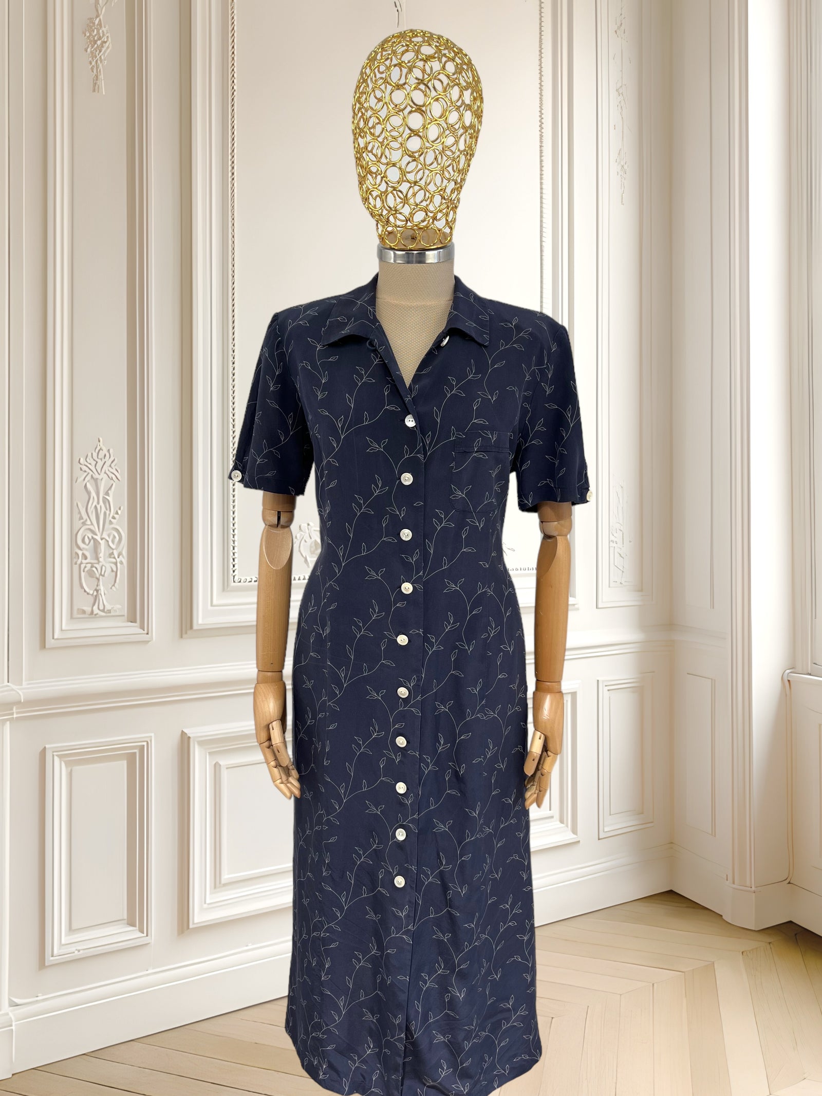 Rochie bleumarin din mătase naturală potrivită pentru M/L