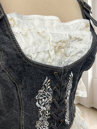Top vintage din denim cu inserții de dantelă mărimea L