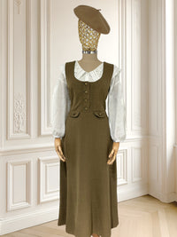 Rochie olive din amestec de lână pură potrivită pentru M/L