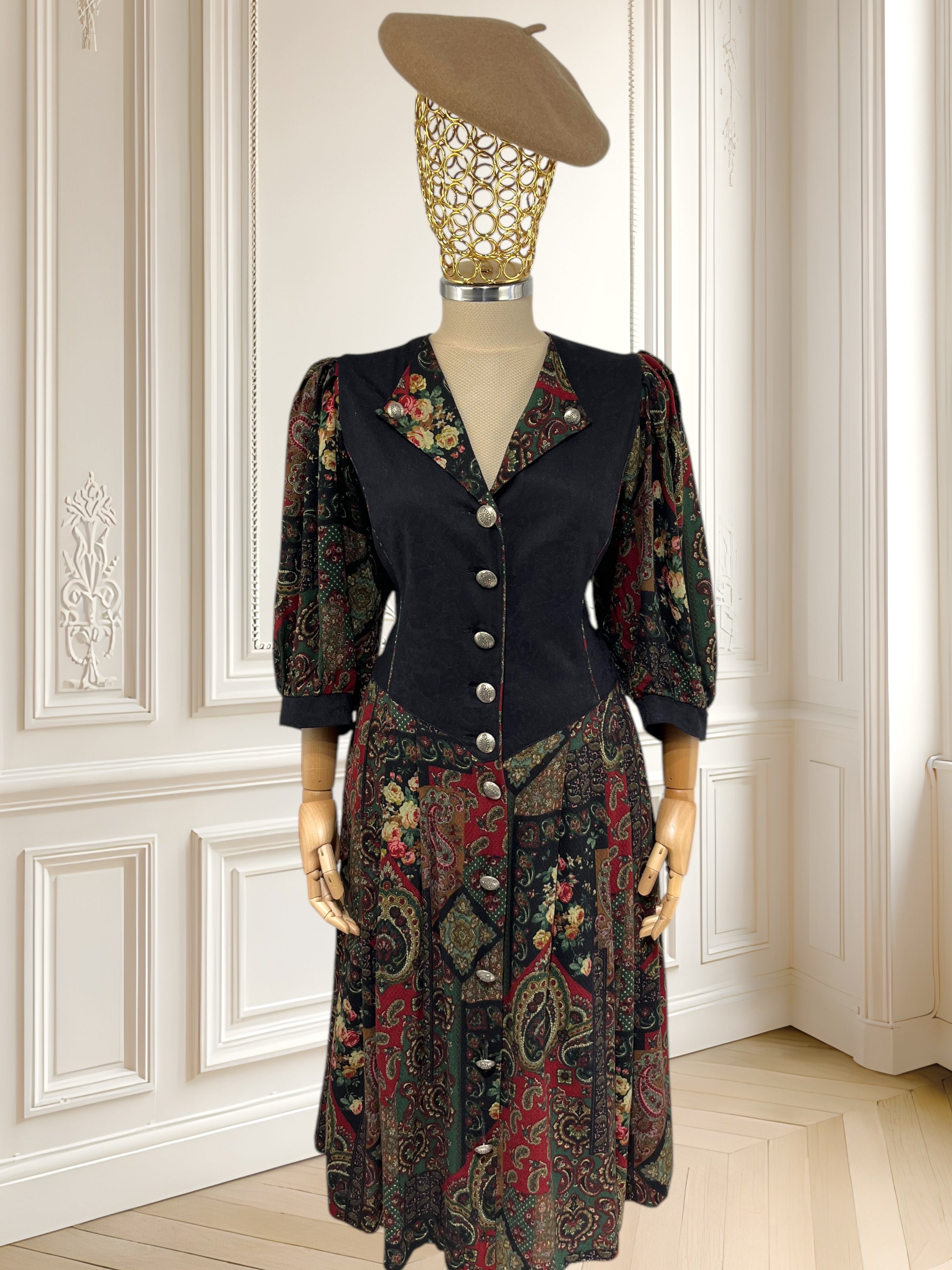 Rochie vintage din vâscoză și lână mărimea L