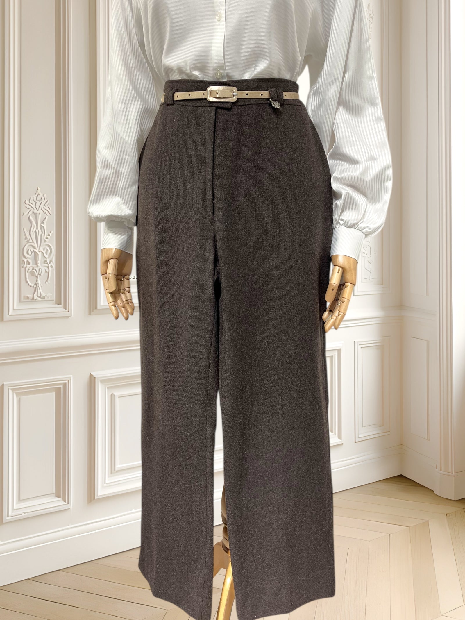 Pantaloni din lână pură cu talie înaltă potriviți pentru S/M
