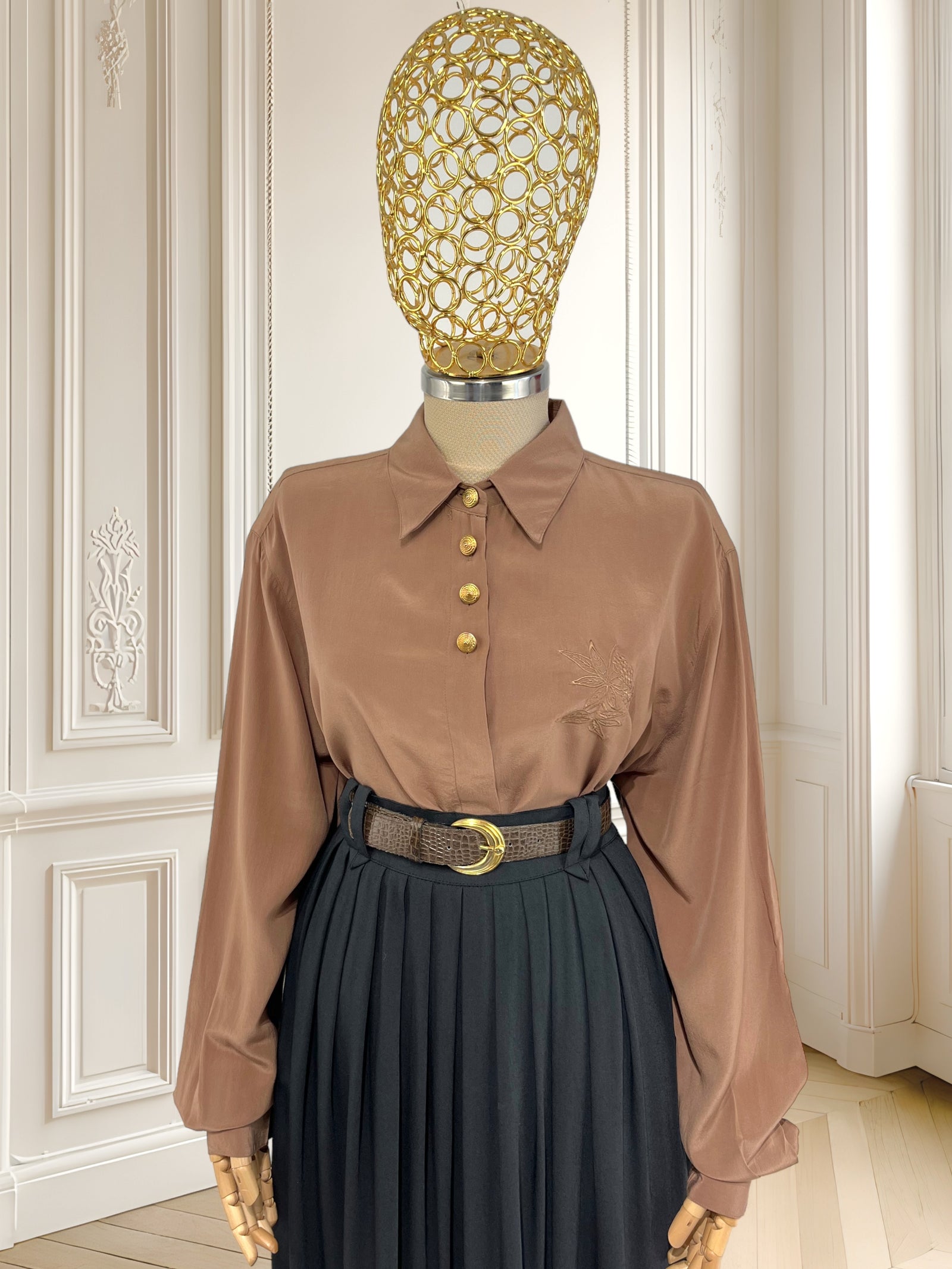 Cămașă vintage din mătase naturală potrivită pentru L/XL