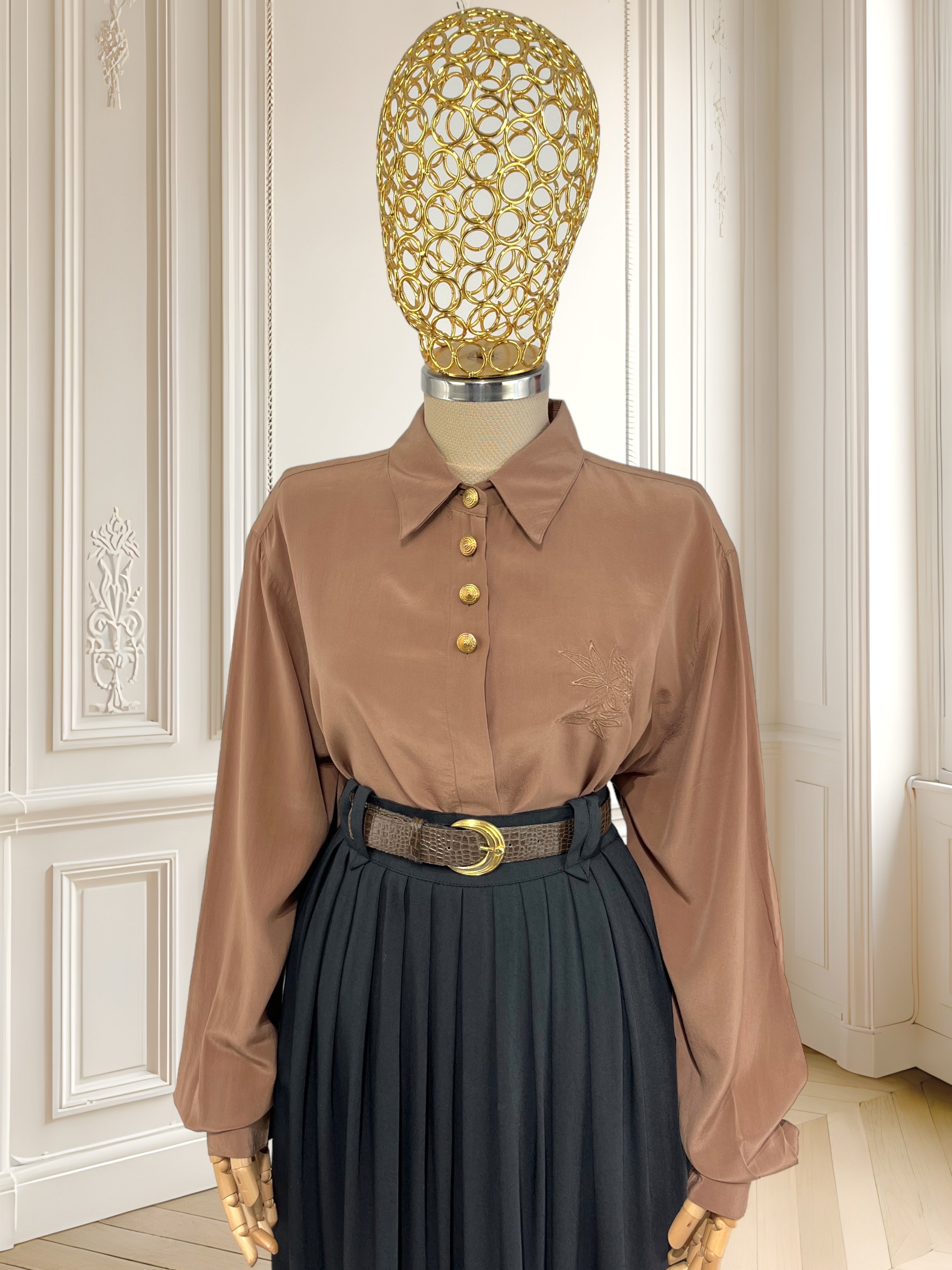 Cămașă vintage din mătase naturală potrivită pentru L/XL