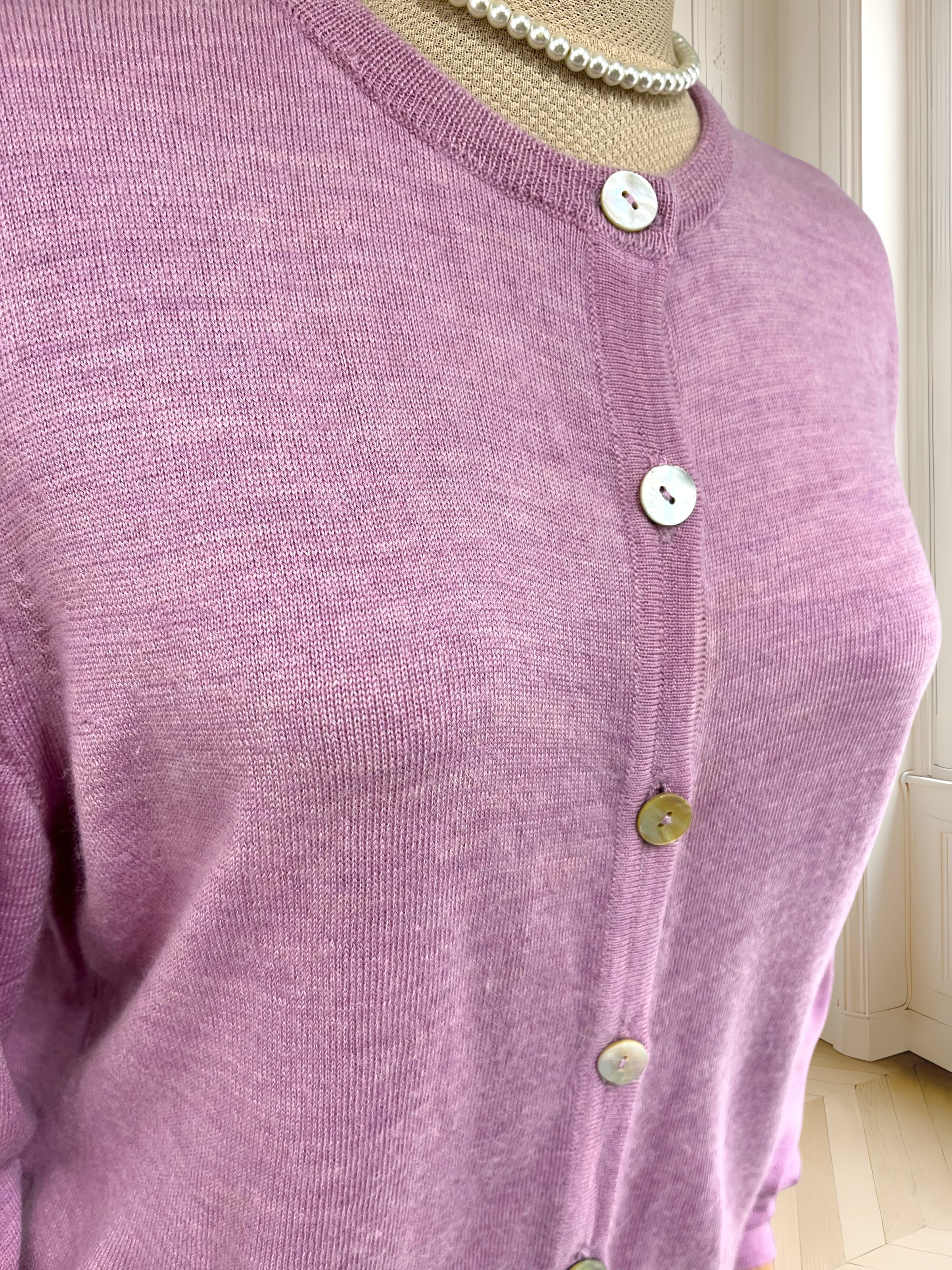 Cardigan lila din lână extrafină de merino mărimea M