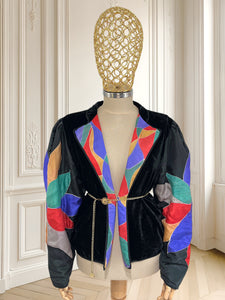 Sacou vintage din catifea cu mâneci din mătase mărimea L