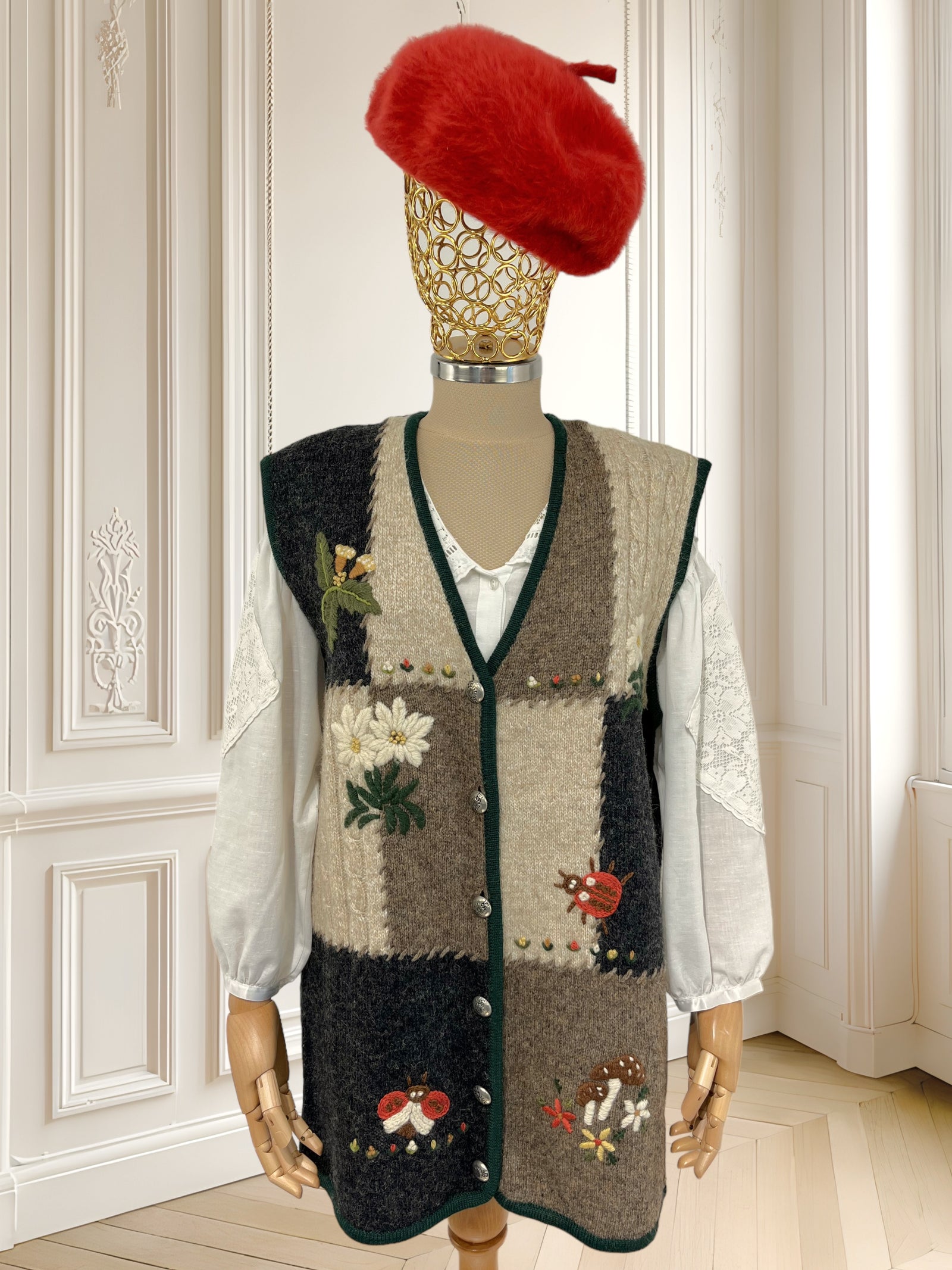 Vestă vintage din mix de lână potrivită pentru L/XL