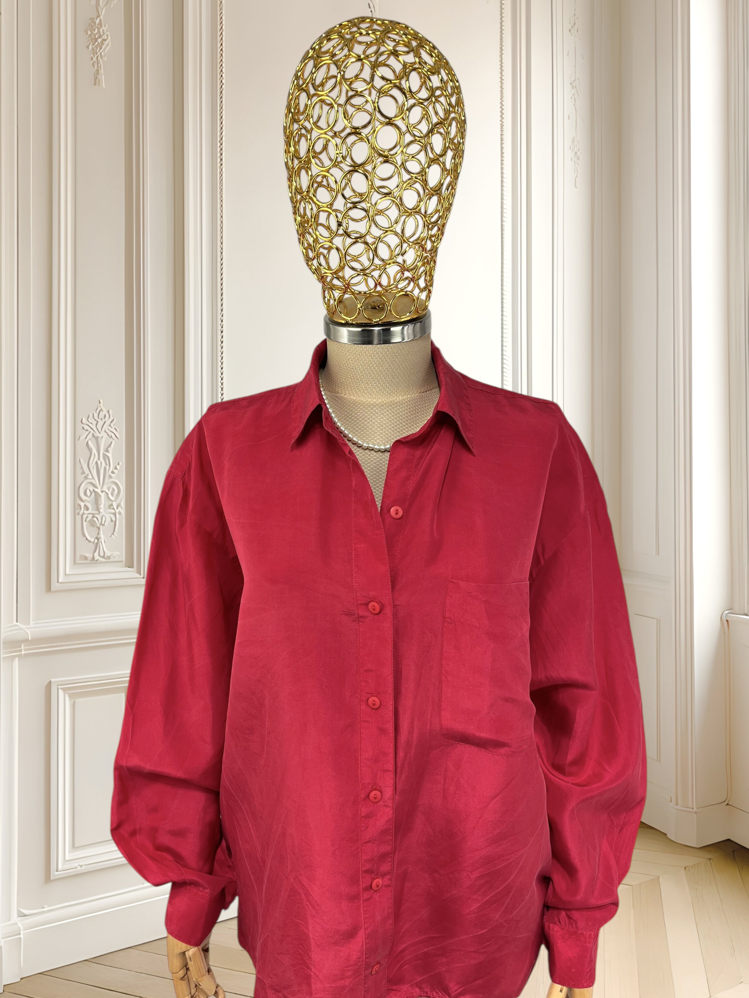 Cămașă vintage din mătase naturală potrivită pentru L/XL