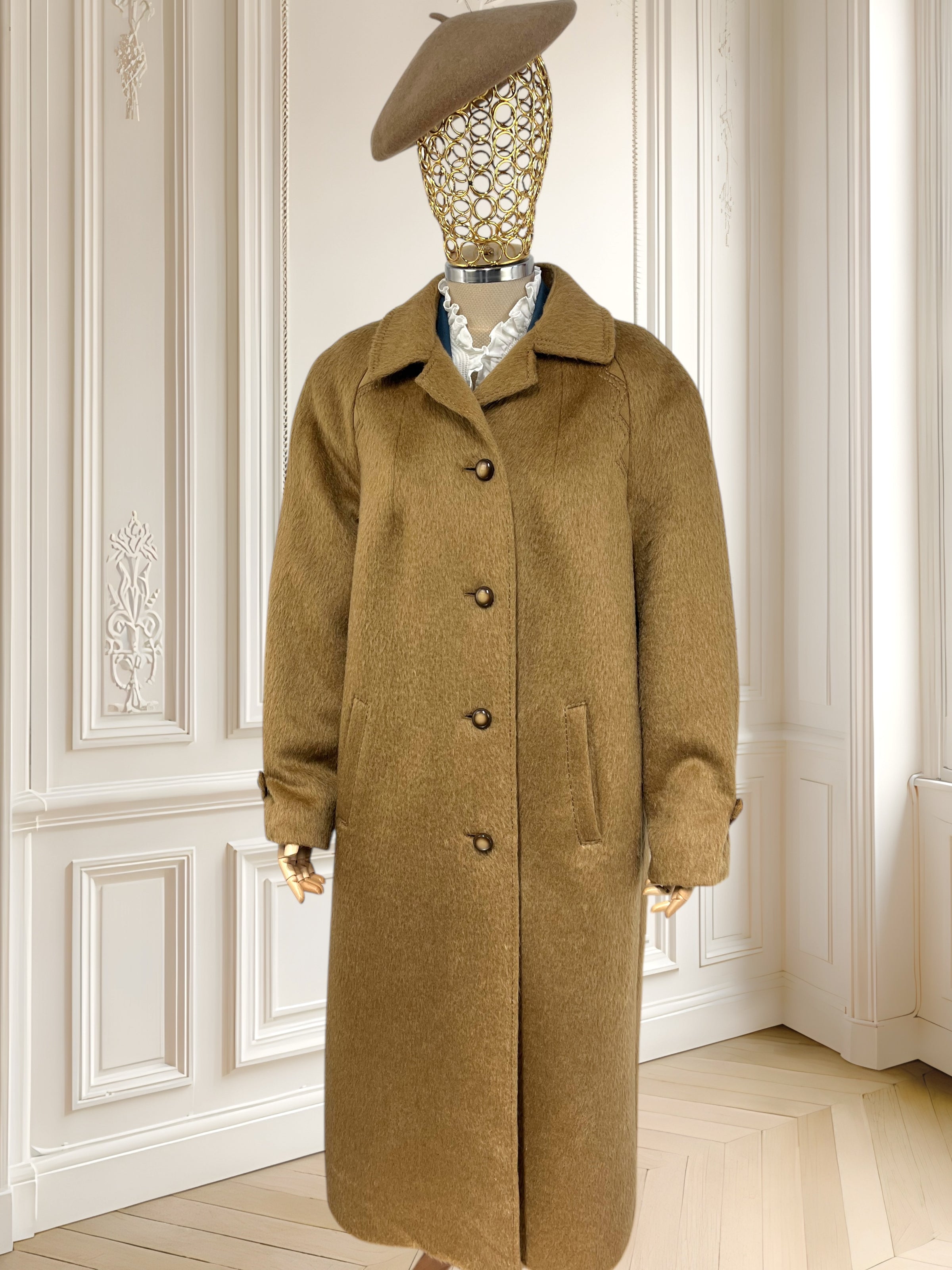 Palton vintage camel din lână alpaca și merino mărimea L