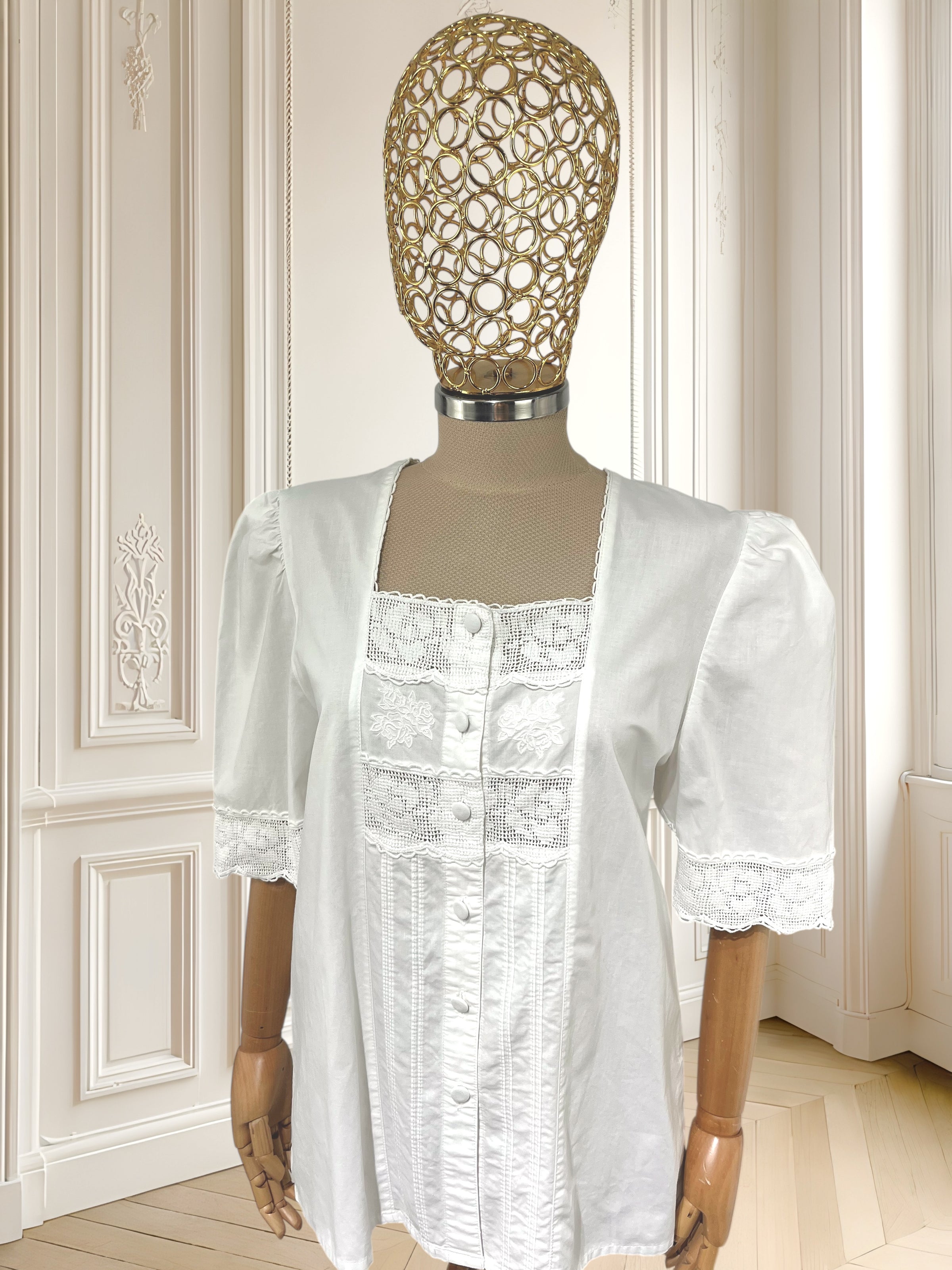 Cămașă vintage din bumbac cu broderie mărimea L