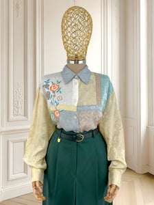 Cămașă din vâscoză cu flori brodate potrivită pentru L/XL