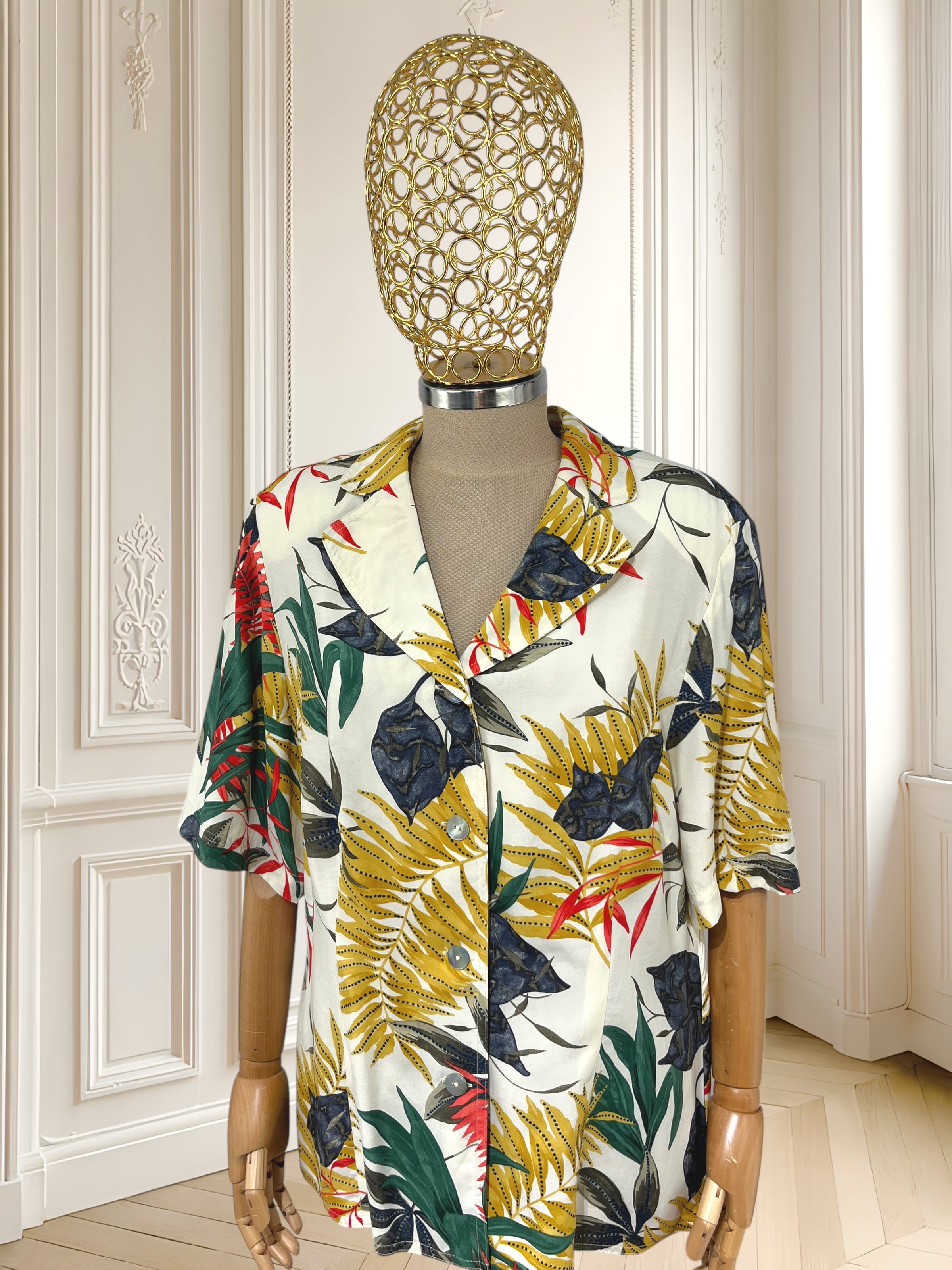 Cămașă din vâscoză cu print tropical mărimea L