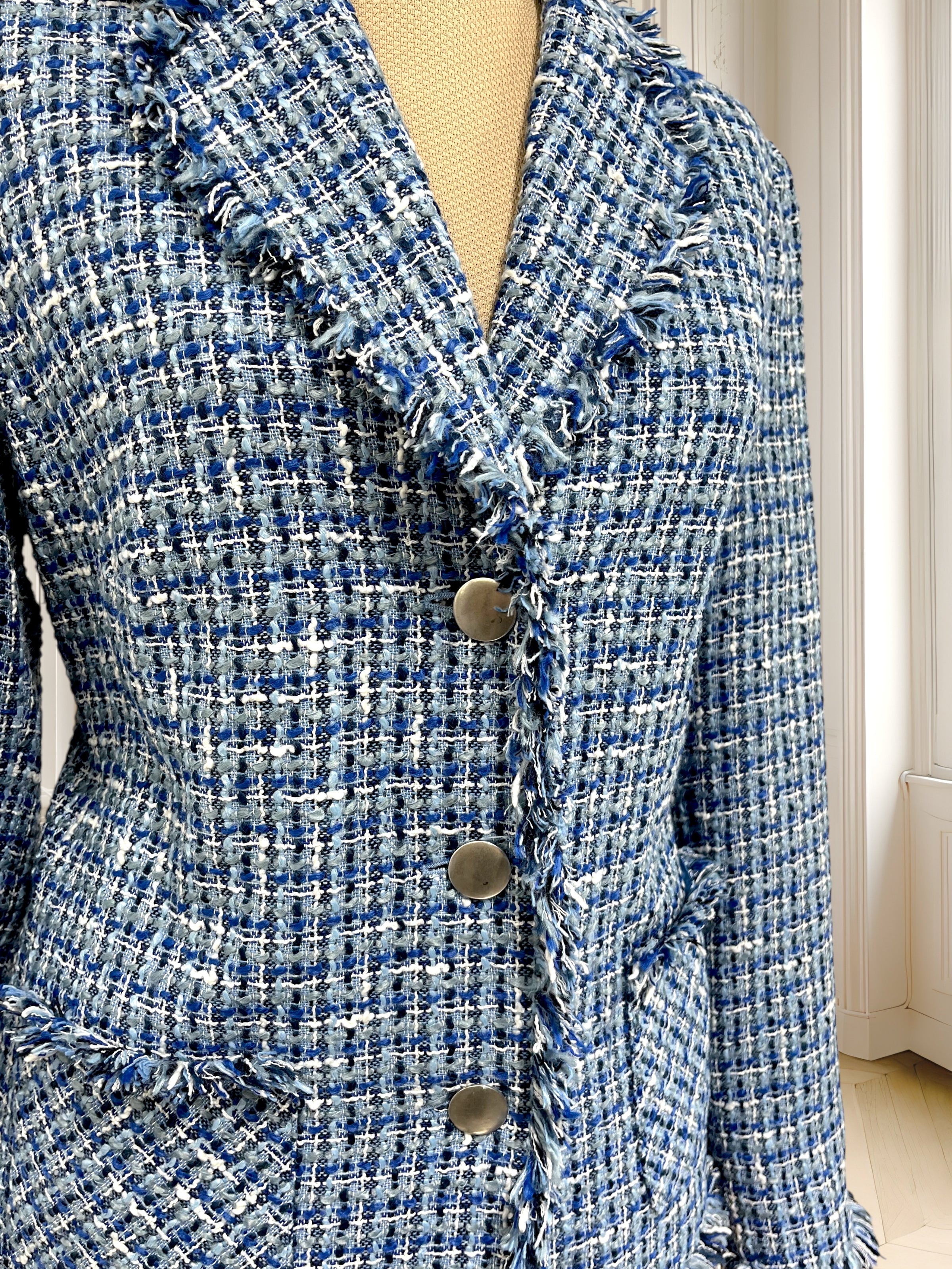 Sacou albastru din tweed potrivit pentru M/L