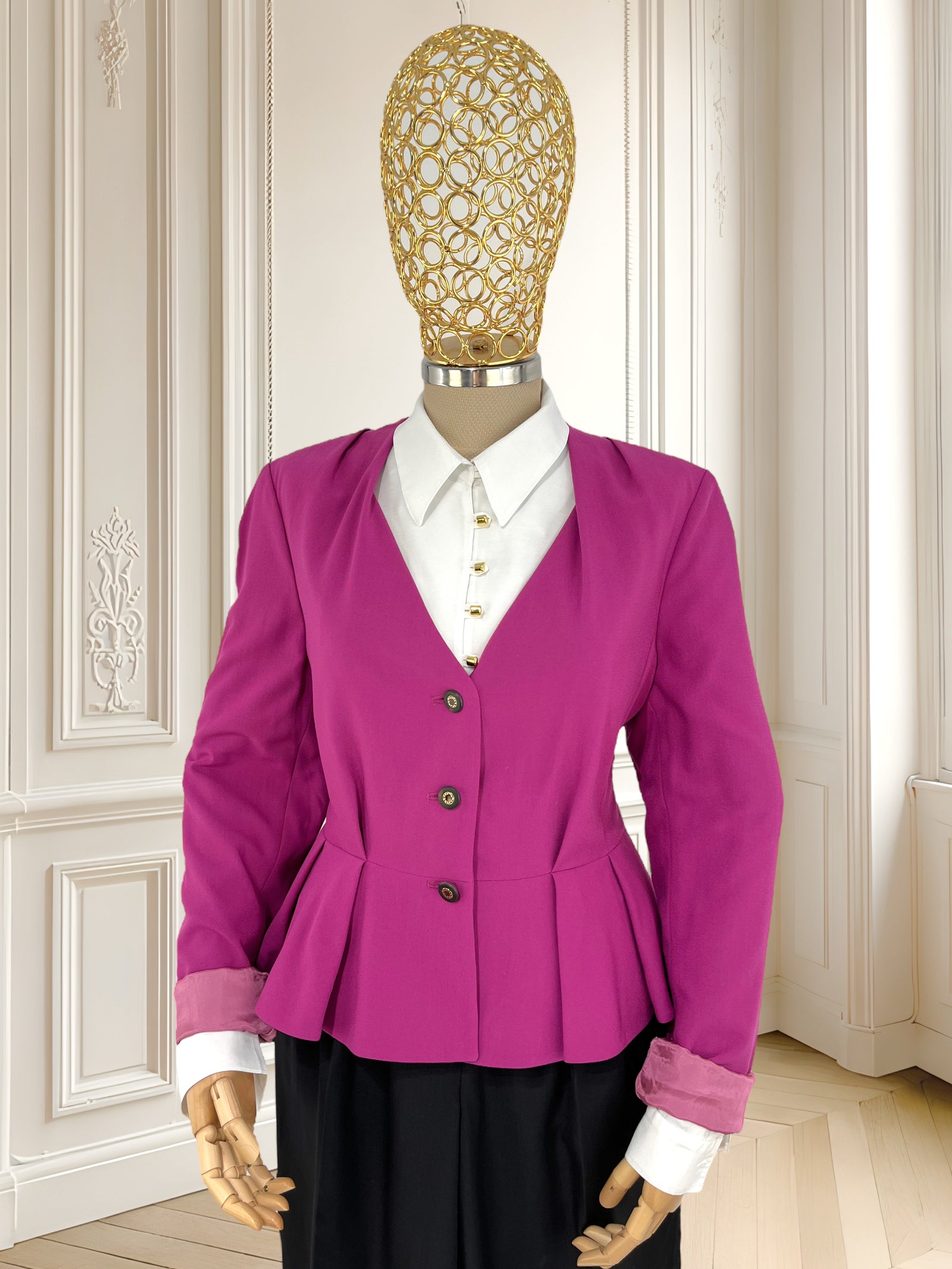 Sacou fuchsia cu croi peplum potrivit pentru M/L