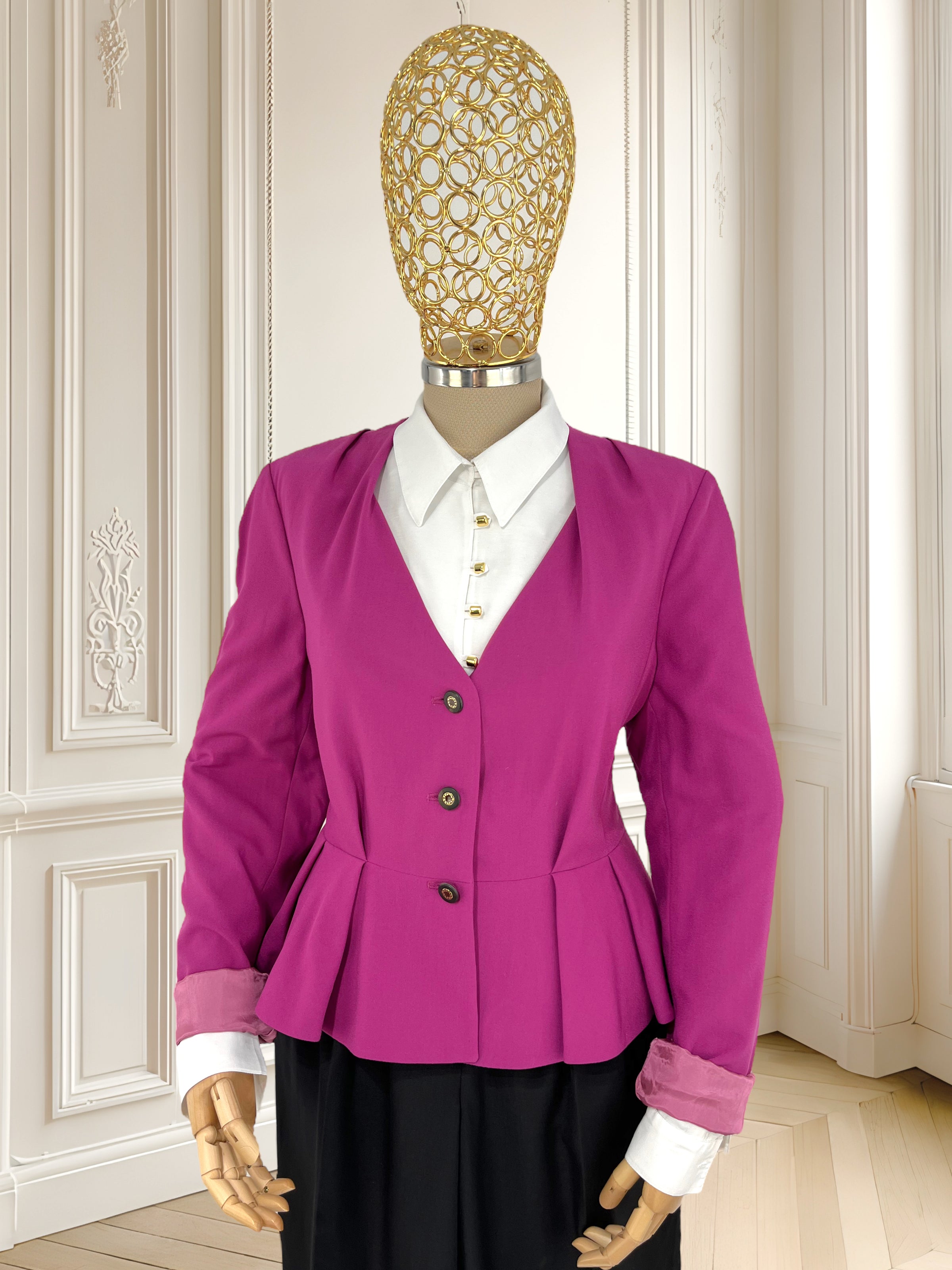 Sacou fuchsia cu croi peplum potrivit pentru M/L