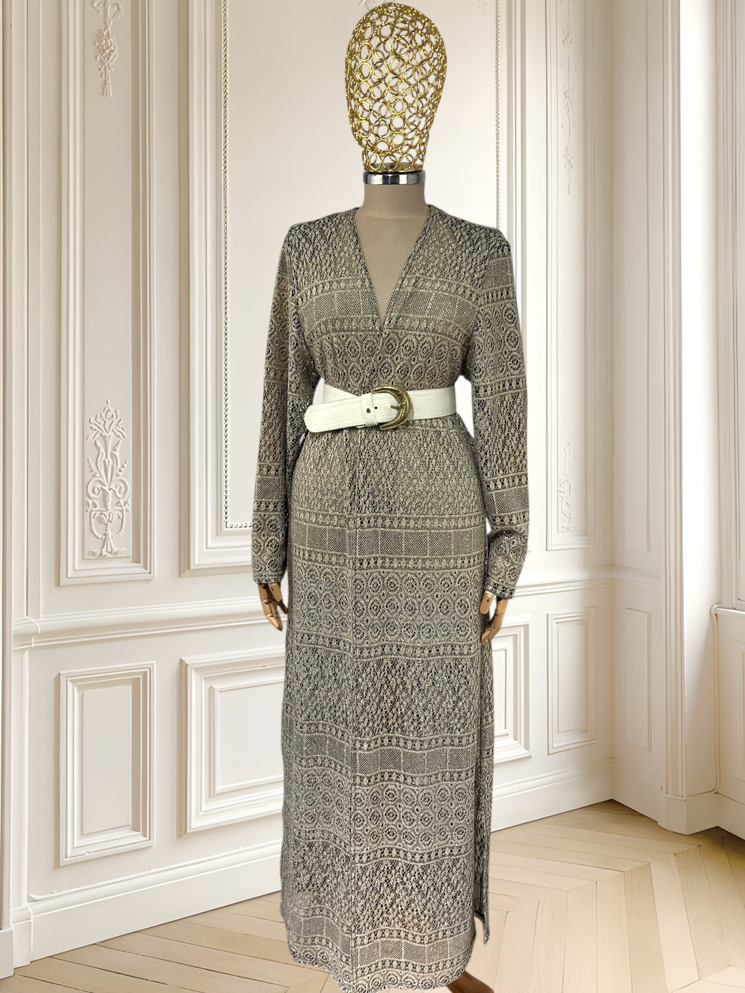 Cardigan tricotat cu reflexii metalice potrivit pentru M/L