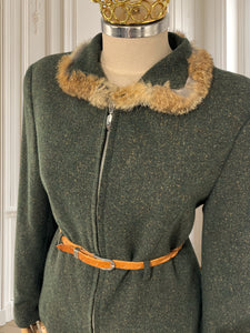 Compleu vintage din lână cu păr natural mărimea S