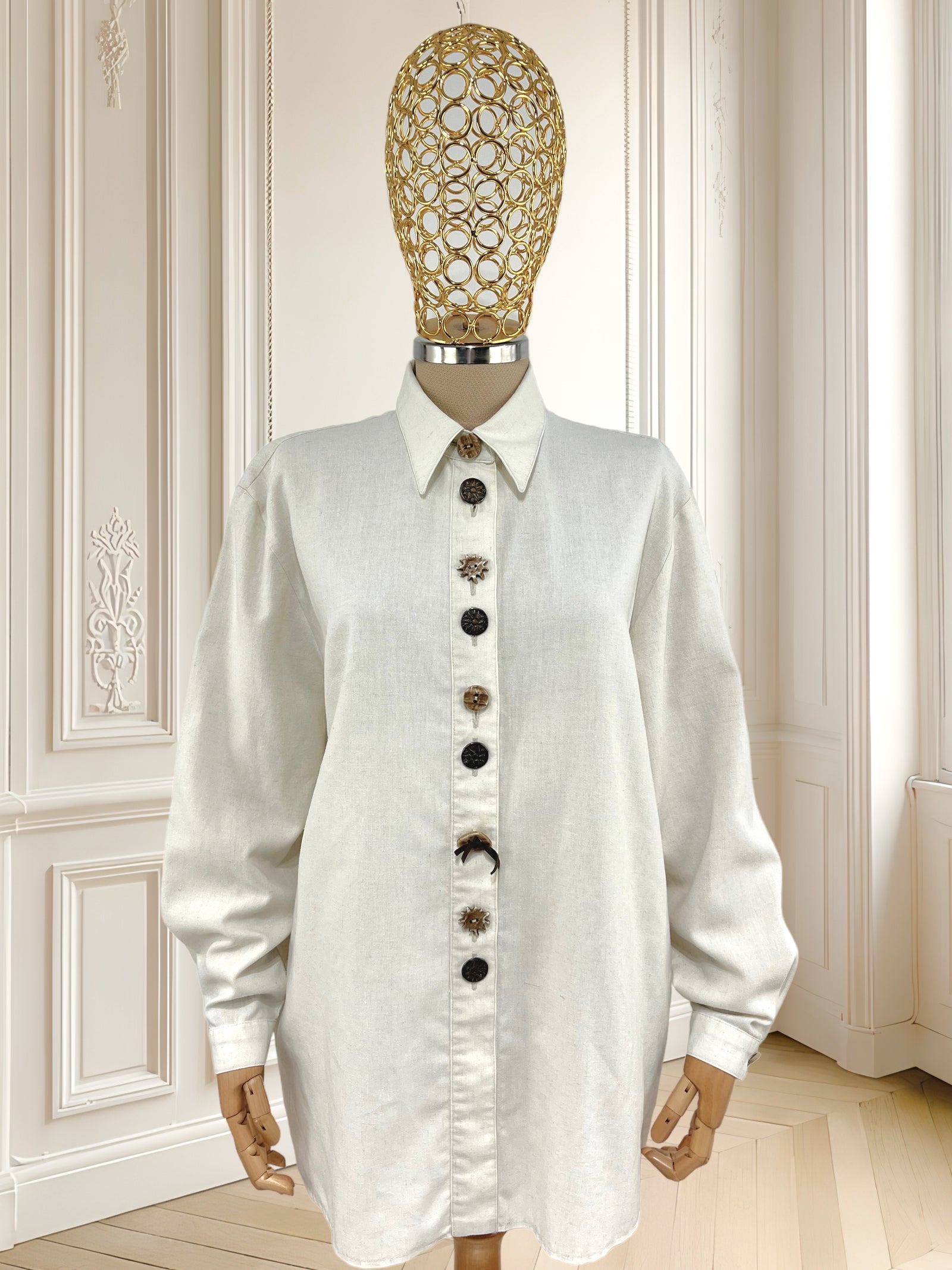 Cămașă vintage din amestec de in si bumbac potrivită pentru L/XL