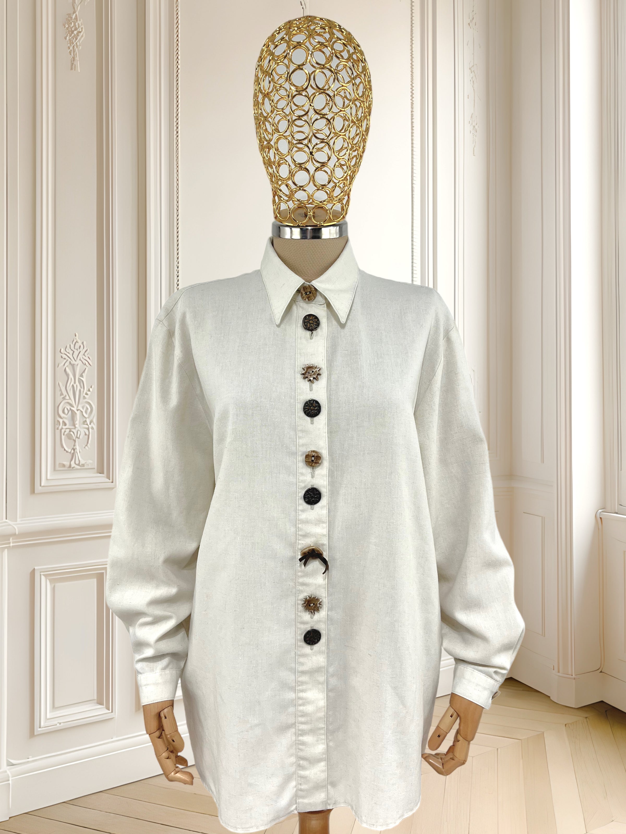 Cămașă vintage din amestec de in si bumbac potrivită pentru L/XL