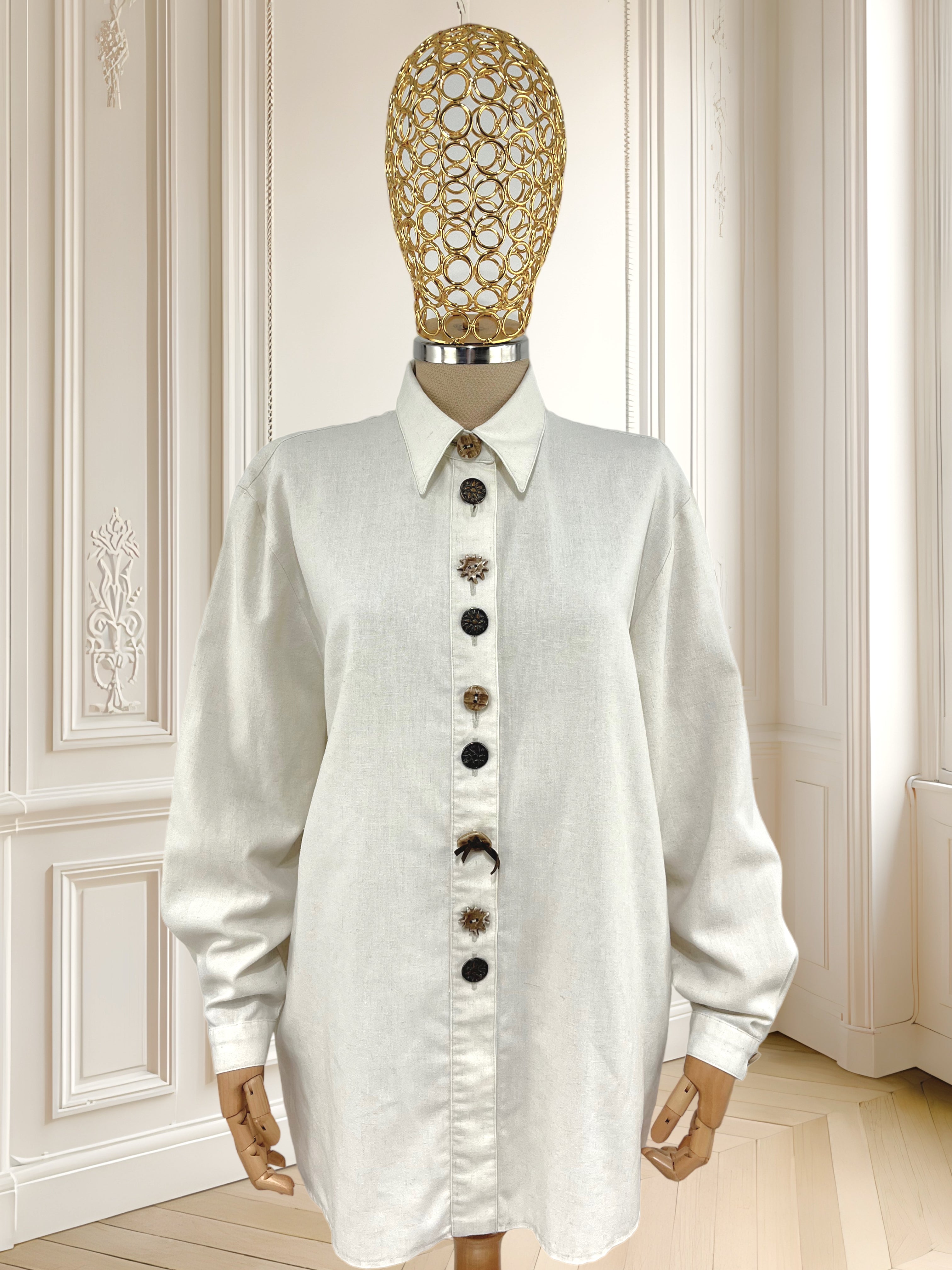 Cămașă vintage din amestec de in si bumbac potrivită pentru L/XL