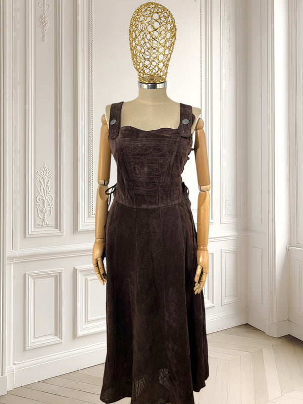 Rochie vintage din piele întoarsă mărimea M