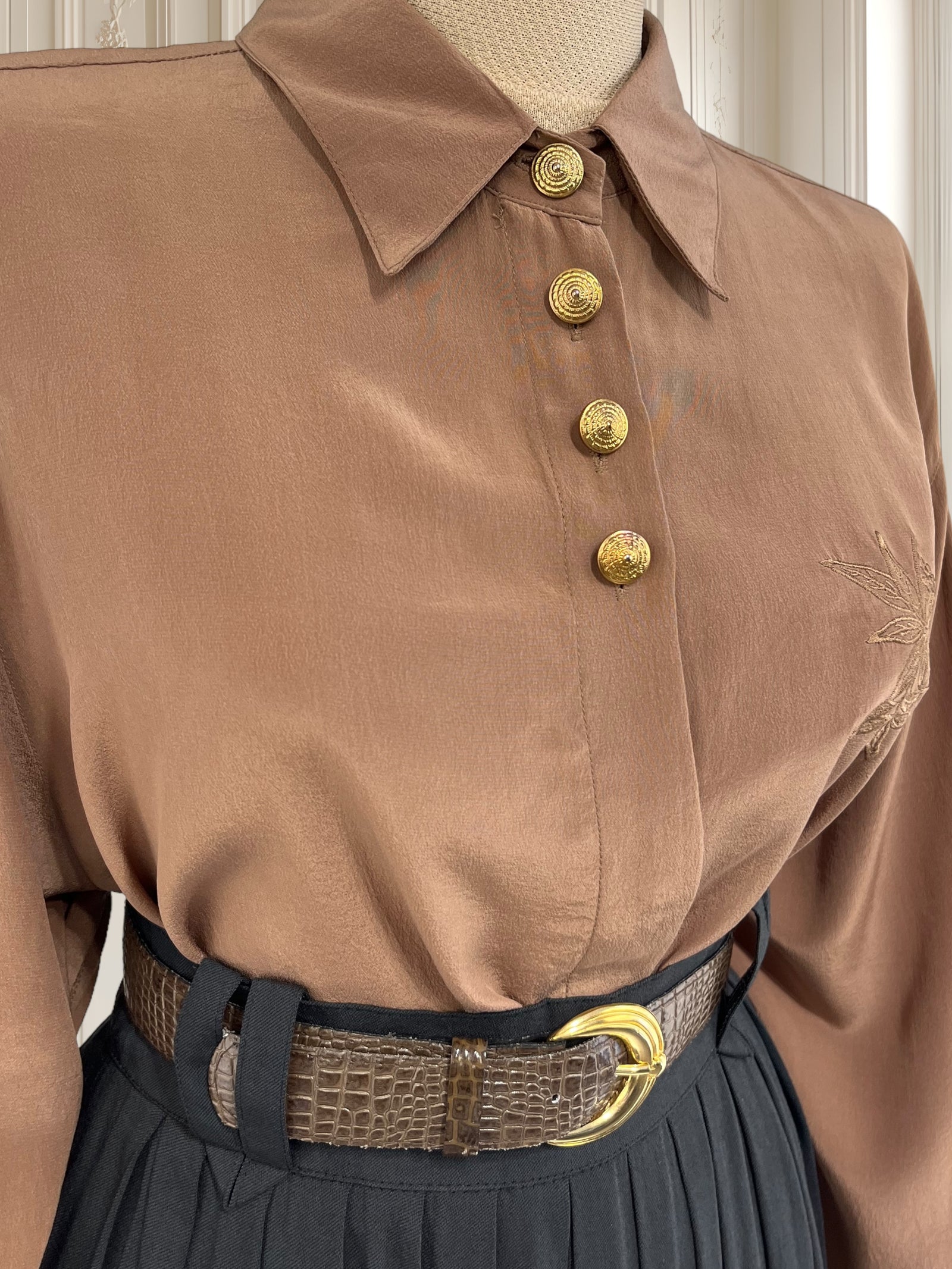 Cămașă vintage din mătase naturală potrivită pentru L/XL