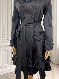 Trench coat negru cu volane potrivit pentru S/M