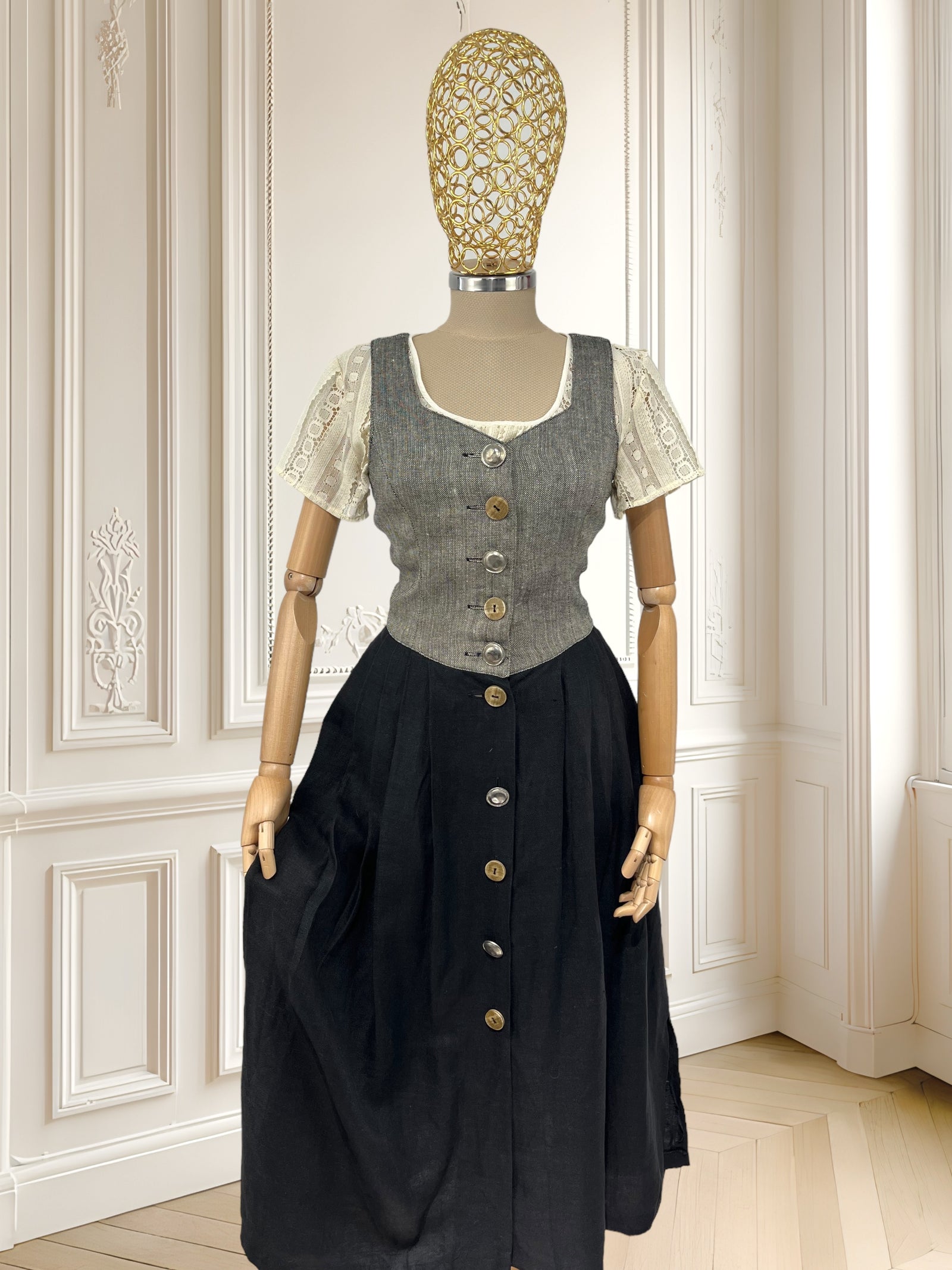 Rochie vintage din in și vâscoză potrivită pentru XS/S