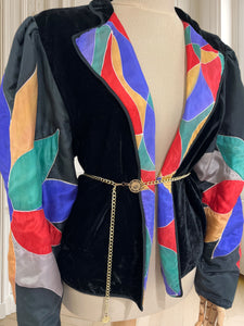 Sacou vintage din catifea cu mâneci din mătase mărimea L
