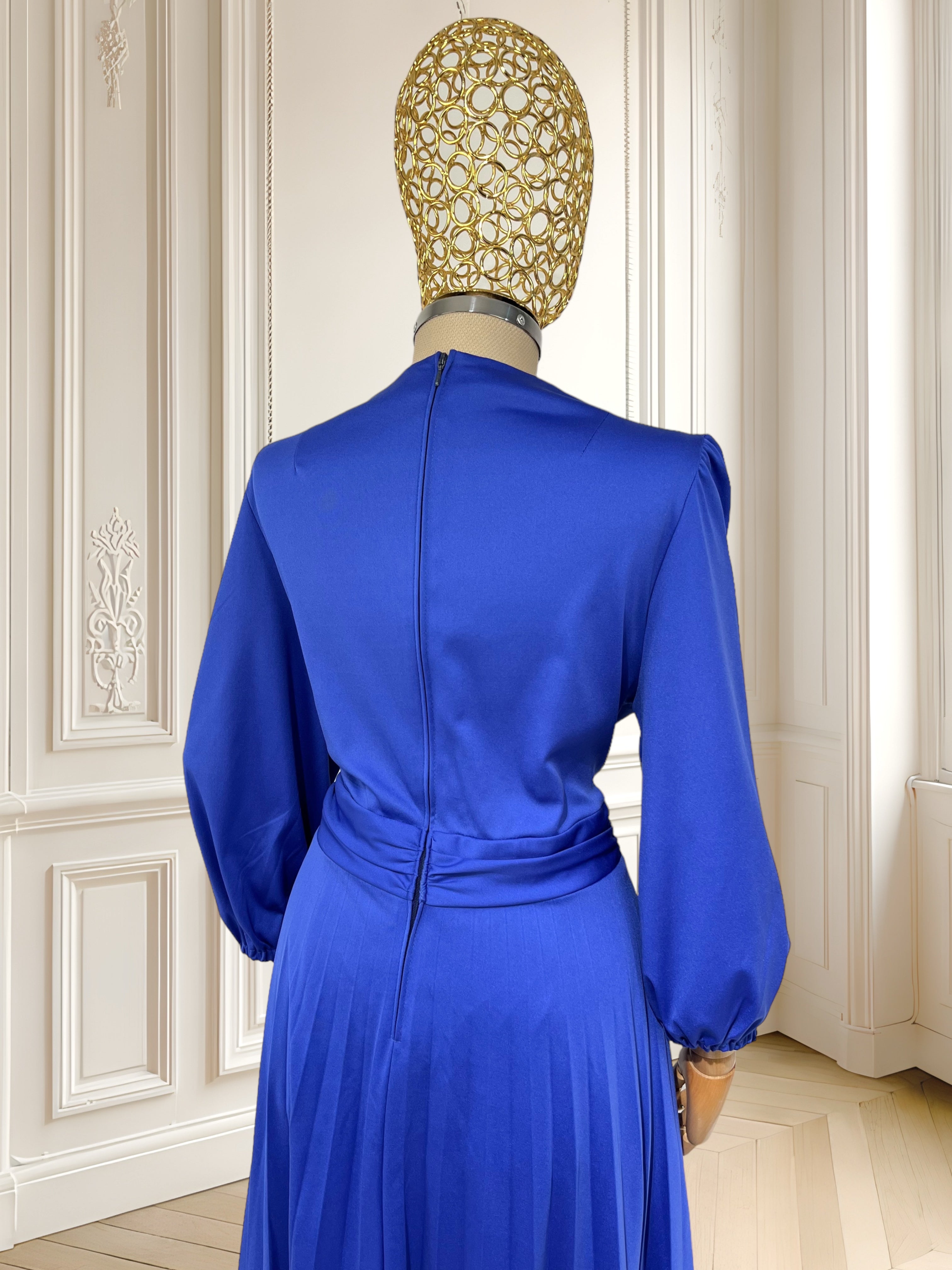 Rochie vintage albastră cu pliuri mărimea L