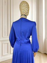 Încarcă imaginea în vizualizatorul Galerie, Rochie vintage albastră cu pliuri mărimea L
