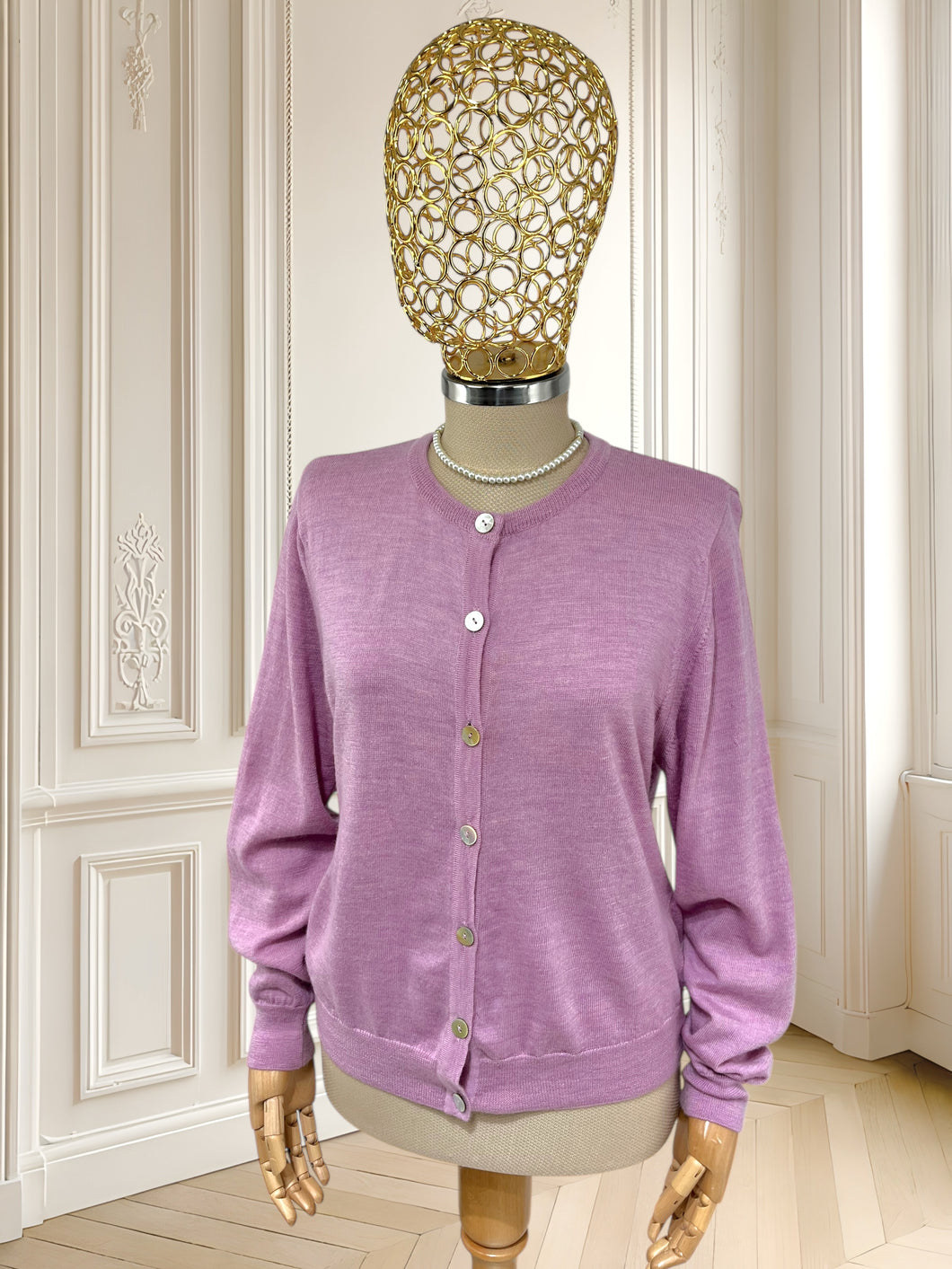 Cardigan lila din lână extrafină de merino mărimea M