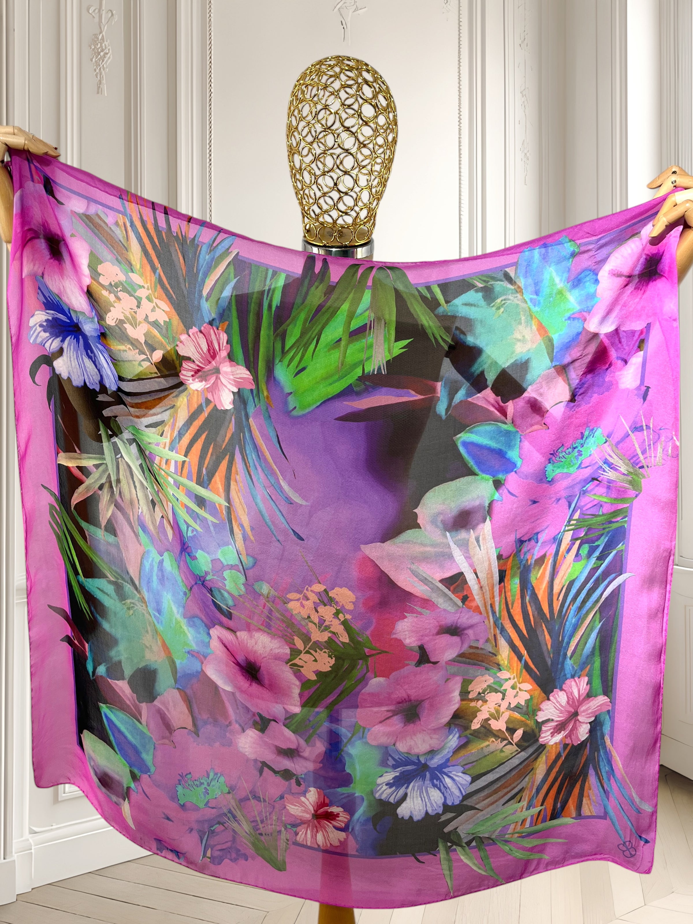 Eșarfă din mătase cu print floral