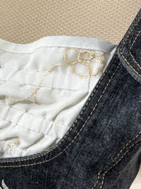 Top vintage din denim cu inserții de dantelă mărimea L