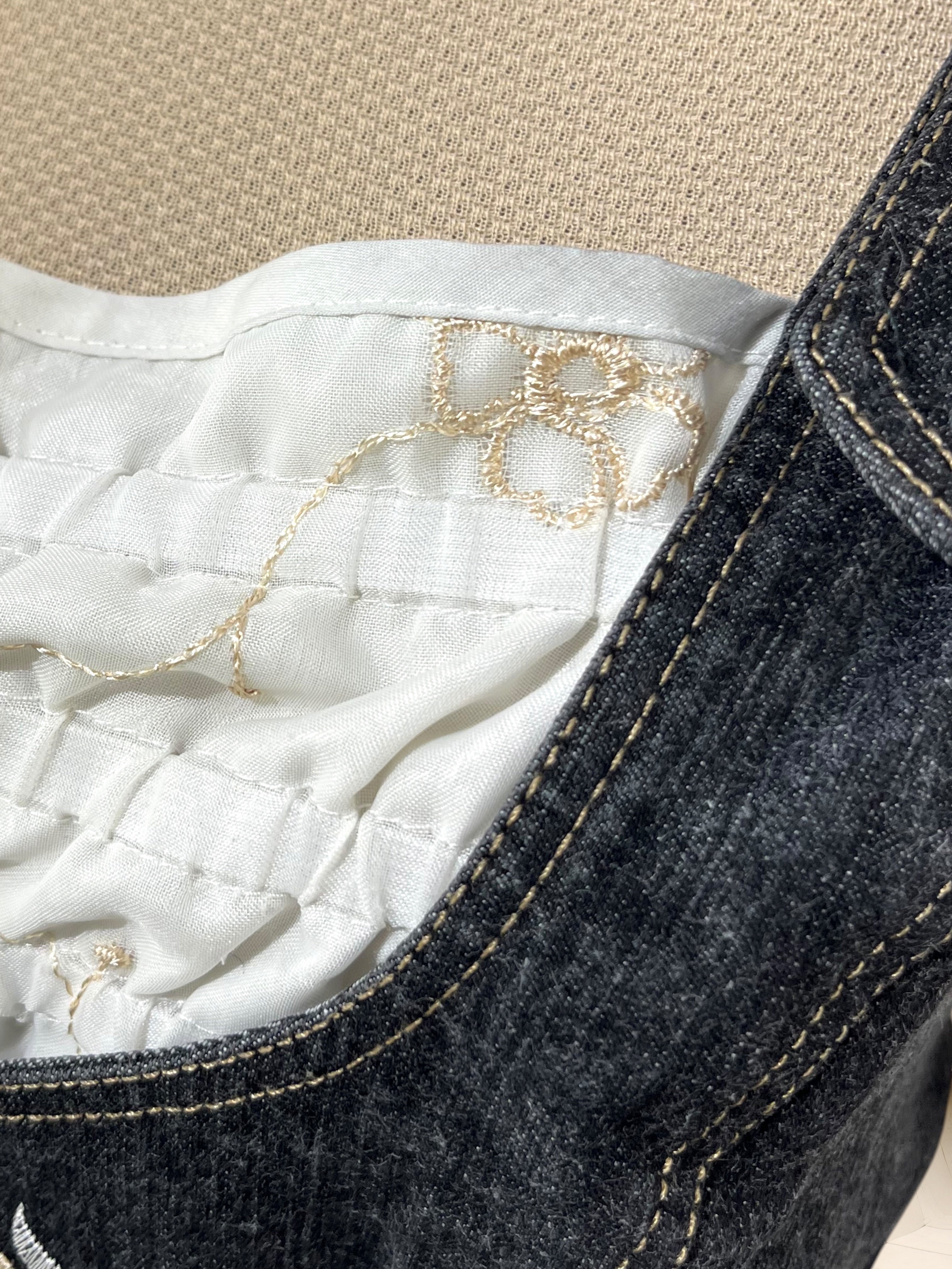 Top vintage din denim cu inserții de dantelă mărimea L