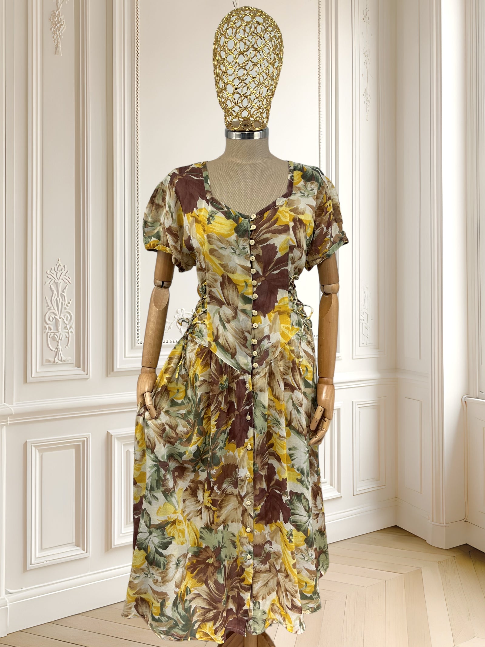 Rochie vintage din pânză fină de vâscoză potrivită pentru M/L