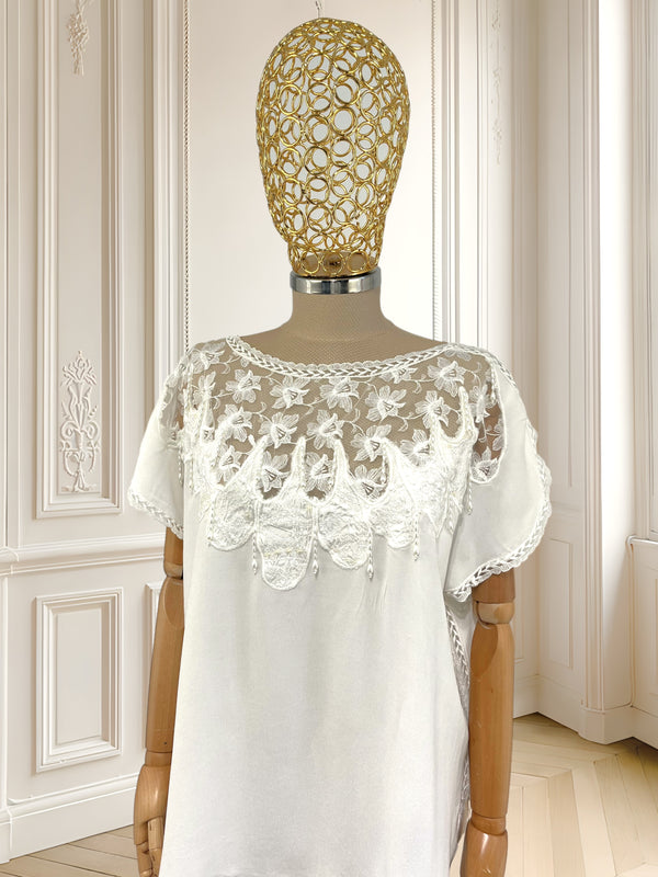 Tricou vintage cu dantelă și mărgele mărimea L