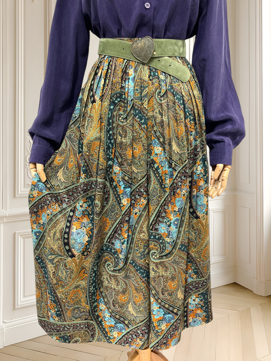 Fustă vintage din vâscoză cu print paisley mărimea M