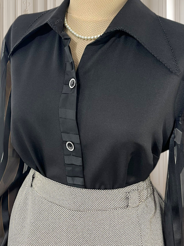 Cămașă vintage cu mâneci semitransparente potrivită pentru L/XL