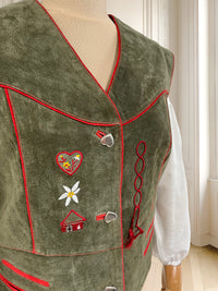 Vestă vintage din piele naturală cu detalii brodate mărimea M