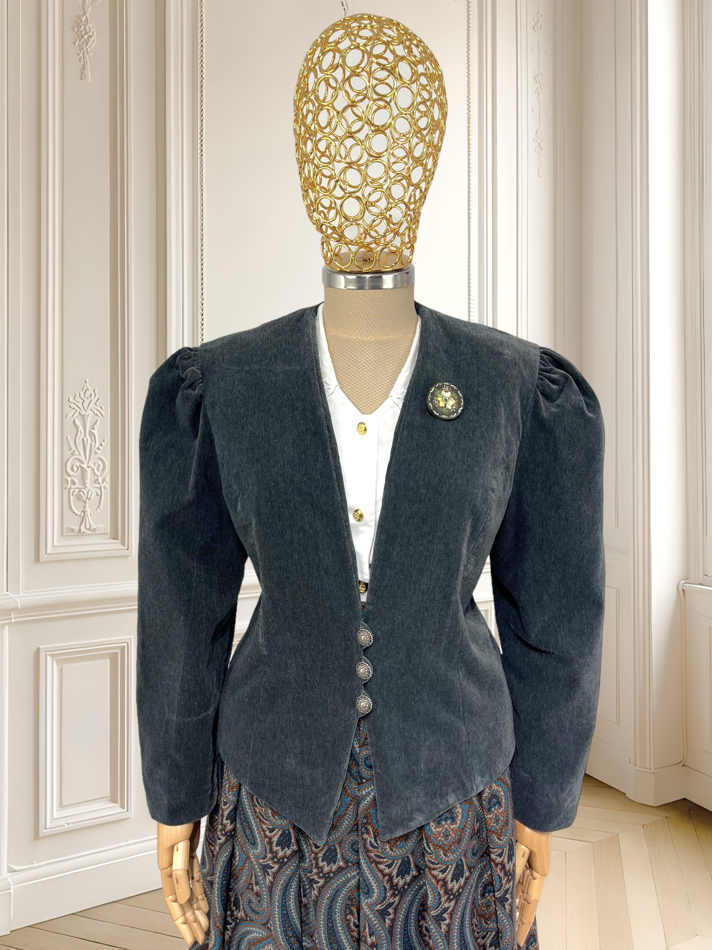 Sacou vintage cenușiu din catifea mărimea M