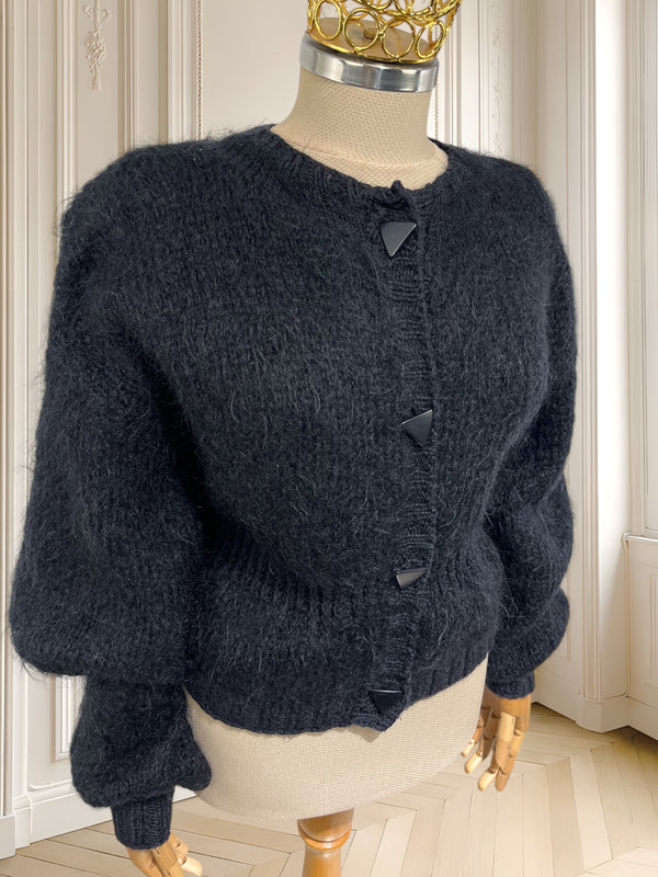 Cardigan lucrat manual din amestec de mohair potrivit pentru L/XL