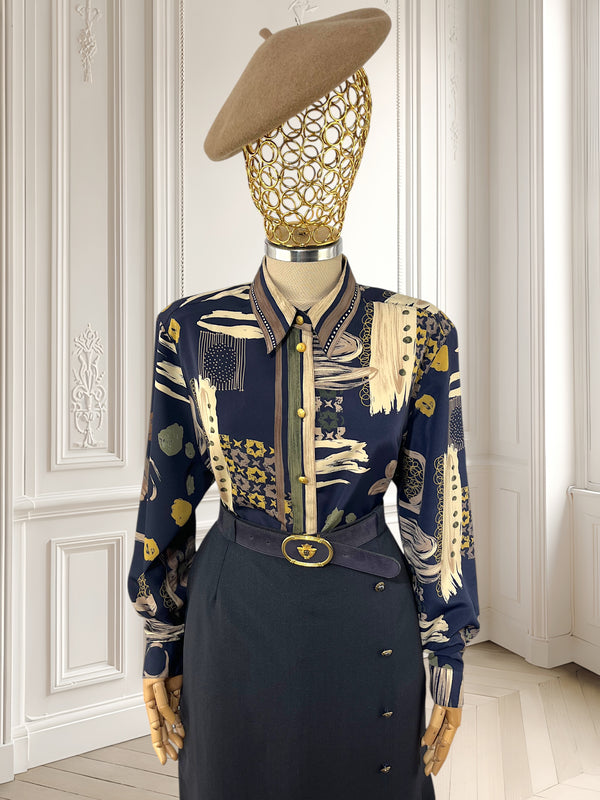 Cămașă vintage bleumarin cu nasturi aurii mărimea XL