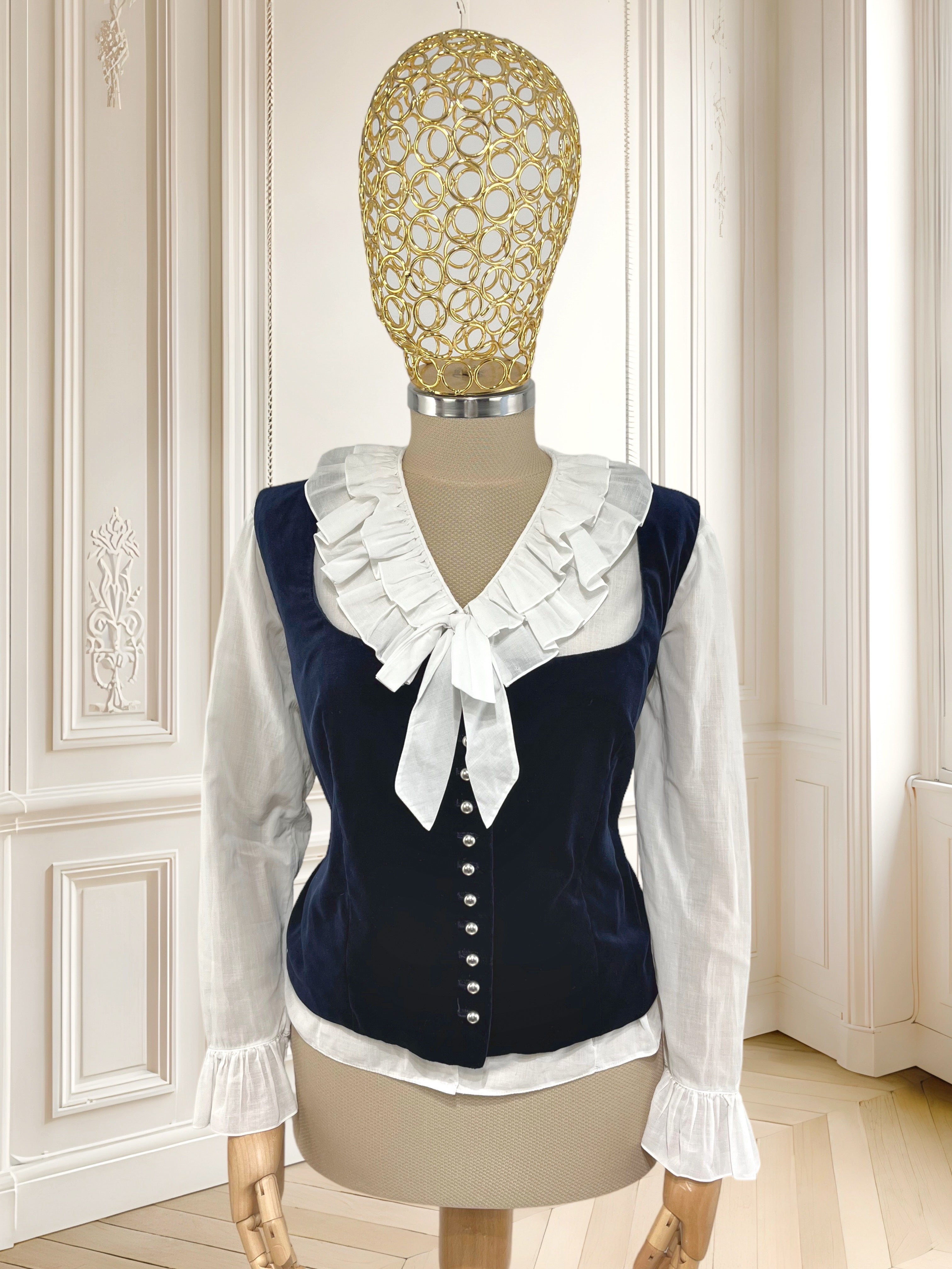 Top bleumarin din catifea lucrat manual mărimea XL