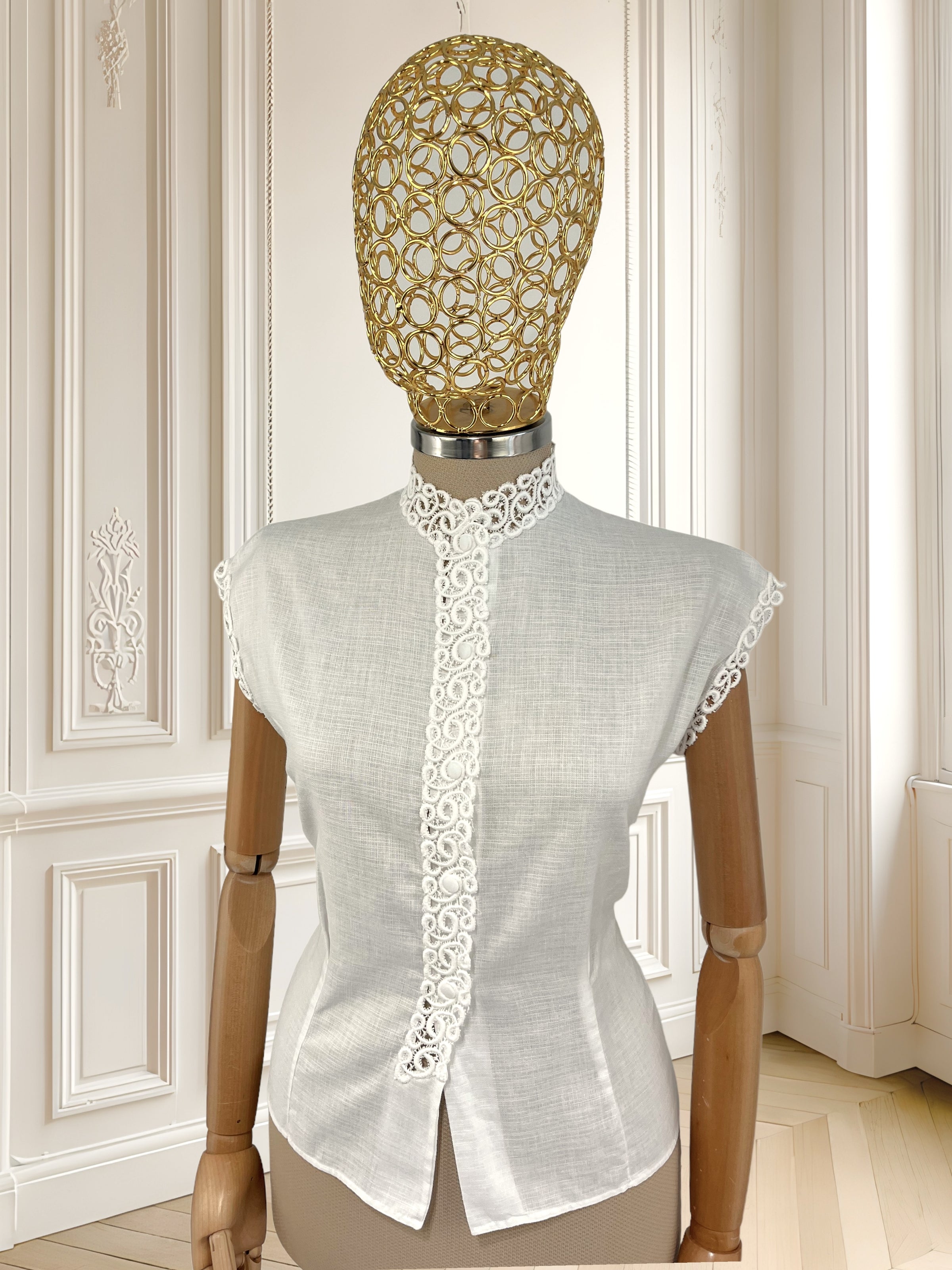 Cămașă vintage din bumbac cu broderie mărimea M