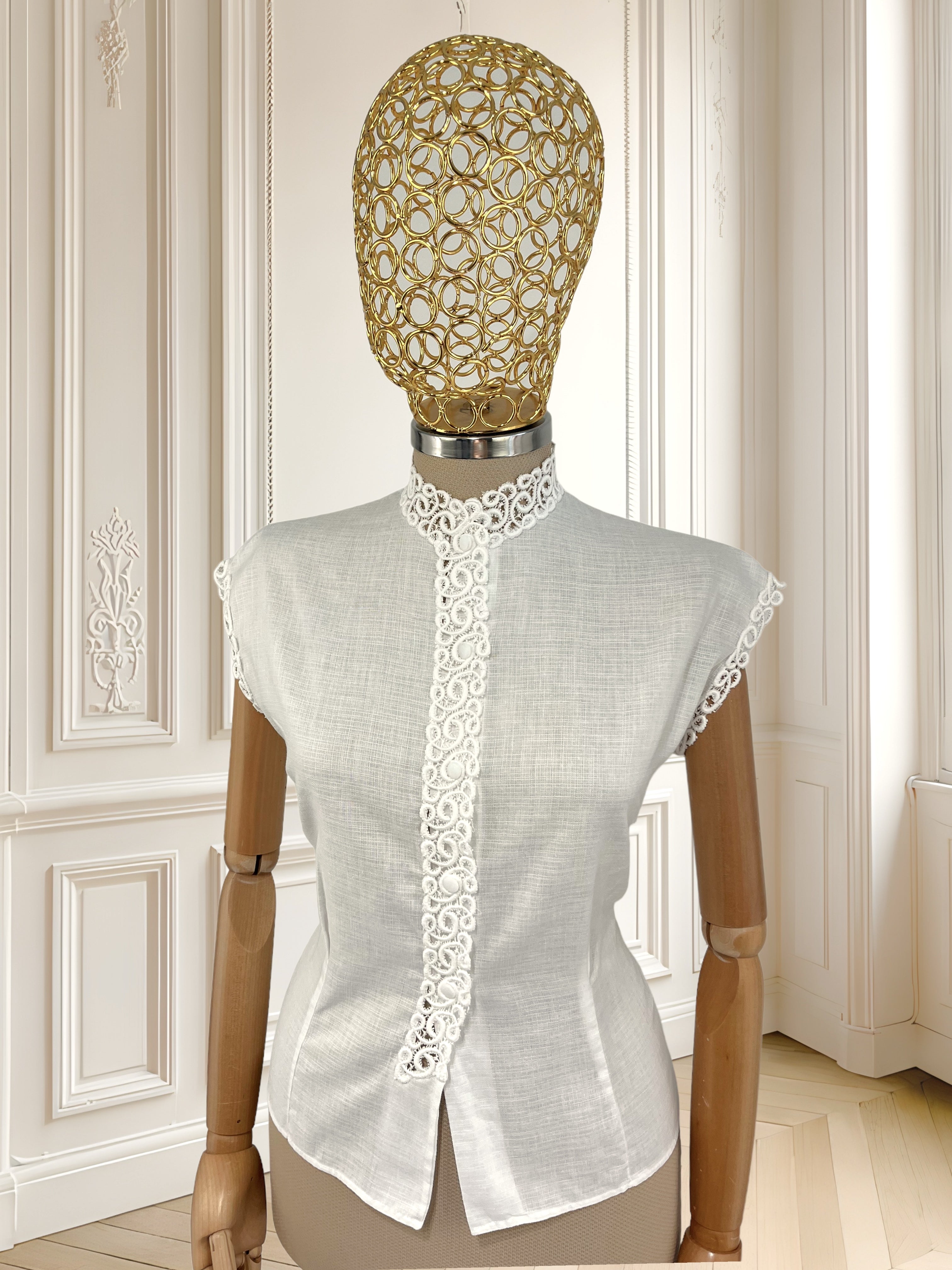 Cămașă vintage din bumbac cu broderie mărimea M