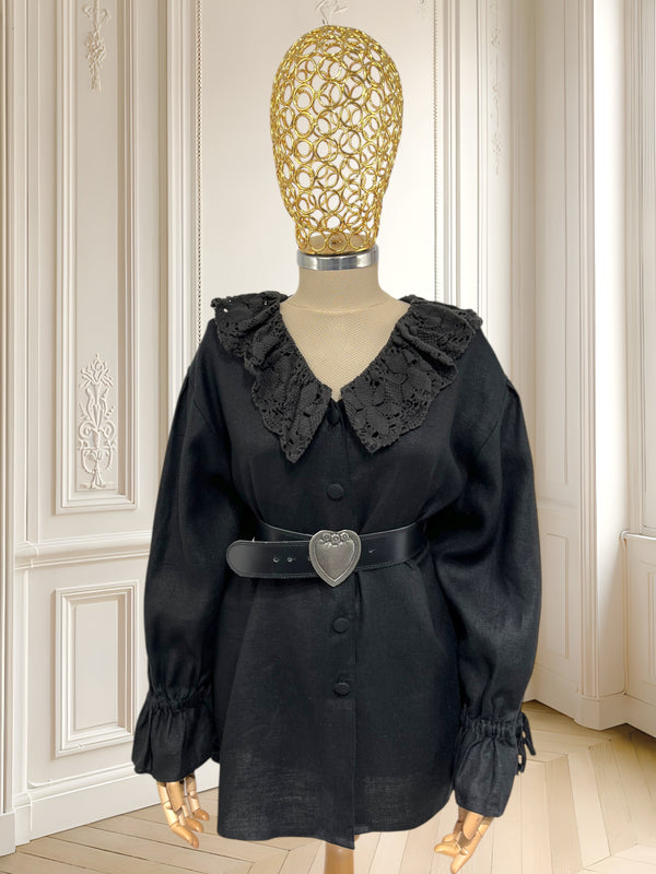Cămașă vintage neagră din in mărimea XL
