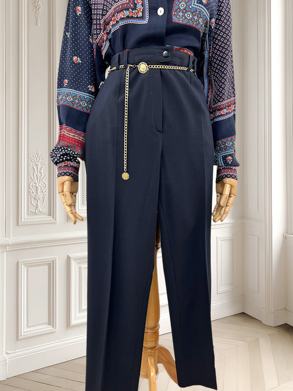 Pantaloni bleumarin din amestec de lână fină mărimea M