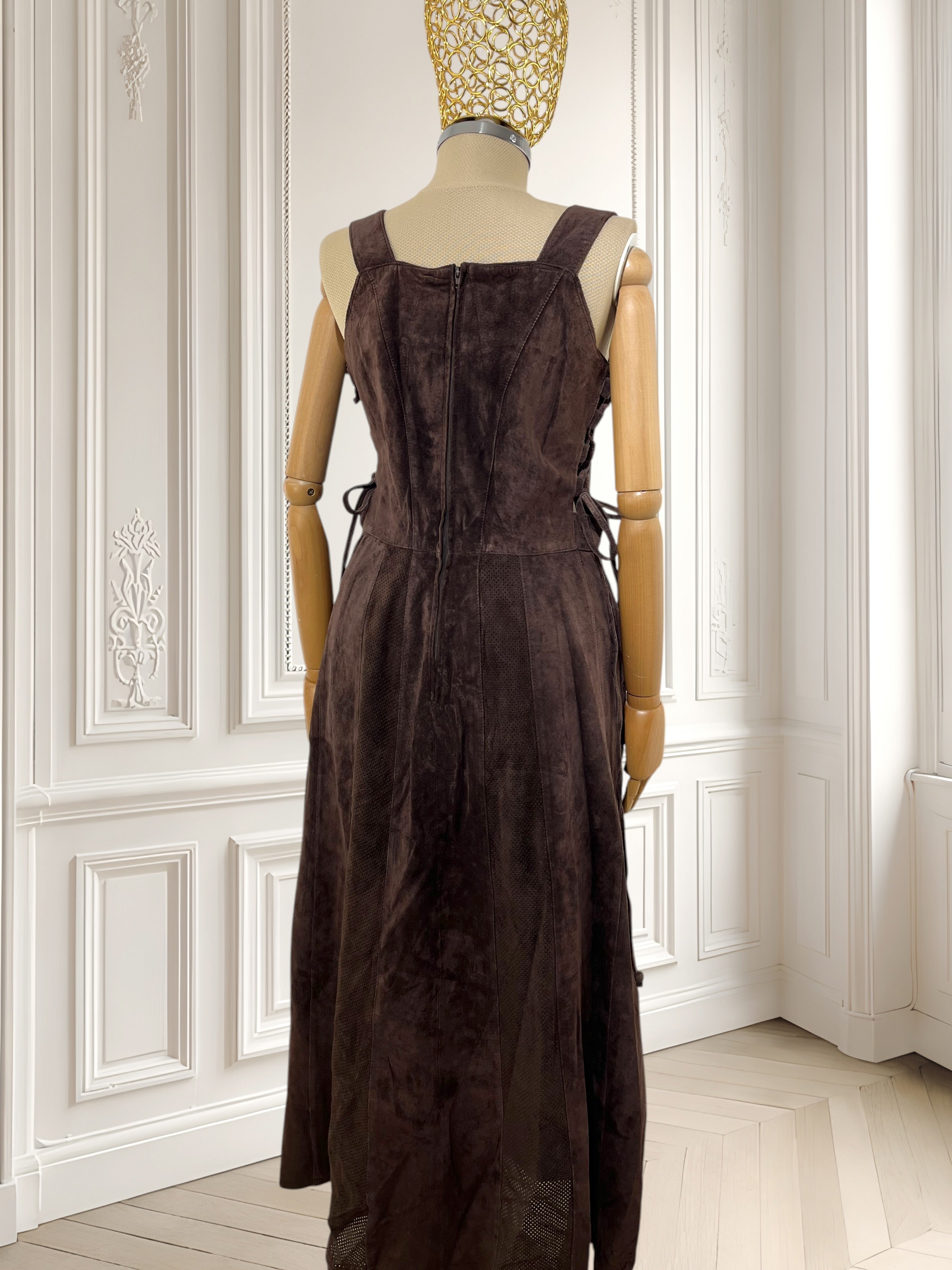 Rochie vintage din piele întoarsă mărimea M